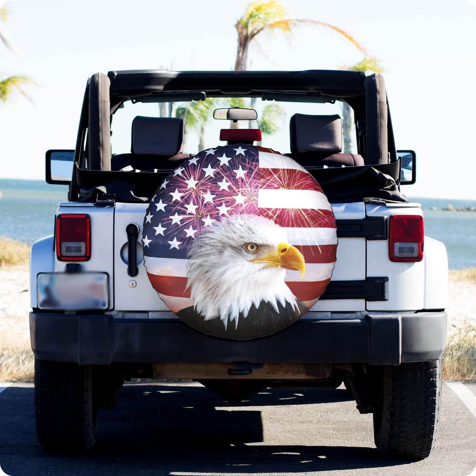 American Flag Spare Tire Cover For Rv Trailer Eagle Camper Wheel Accessories For Travel Trailers Waterproof Uv Sun Protectors Fits Truck Suv Camping Tire Wheel Covers Diameters 17 Inches