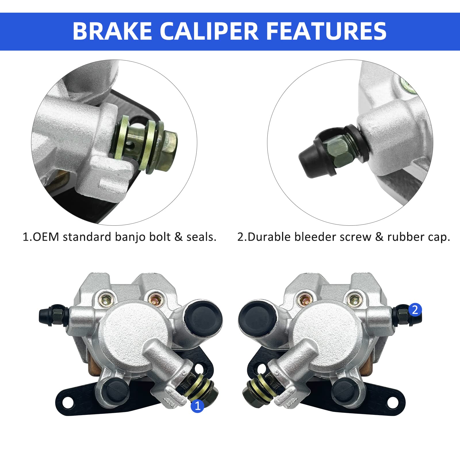 M Mati Front Left Right Brake Calipers & Pads For Yamaha Banshee Big Bear Grizzly Kodiak Raptor Warrior Wolverine Yfm 125 250 350 400 450 660 Yfz350 3Gd-2580T-01-00 3Gd-2580U-01-00