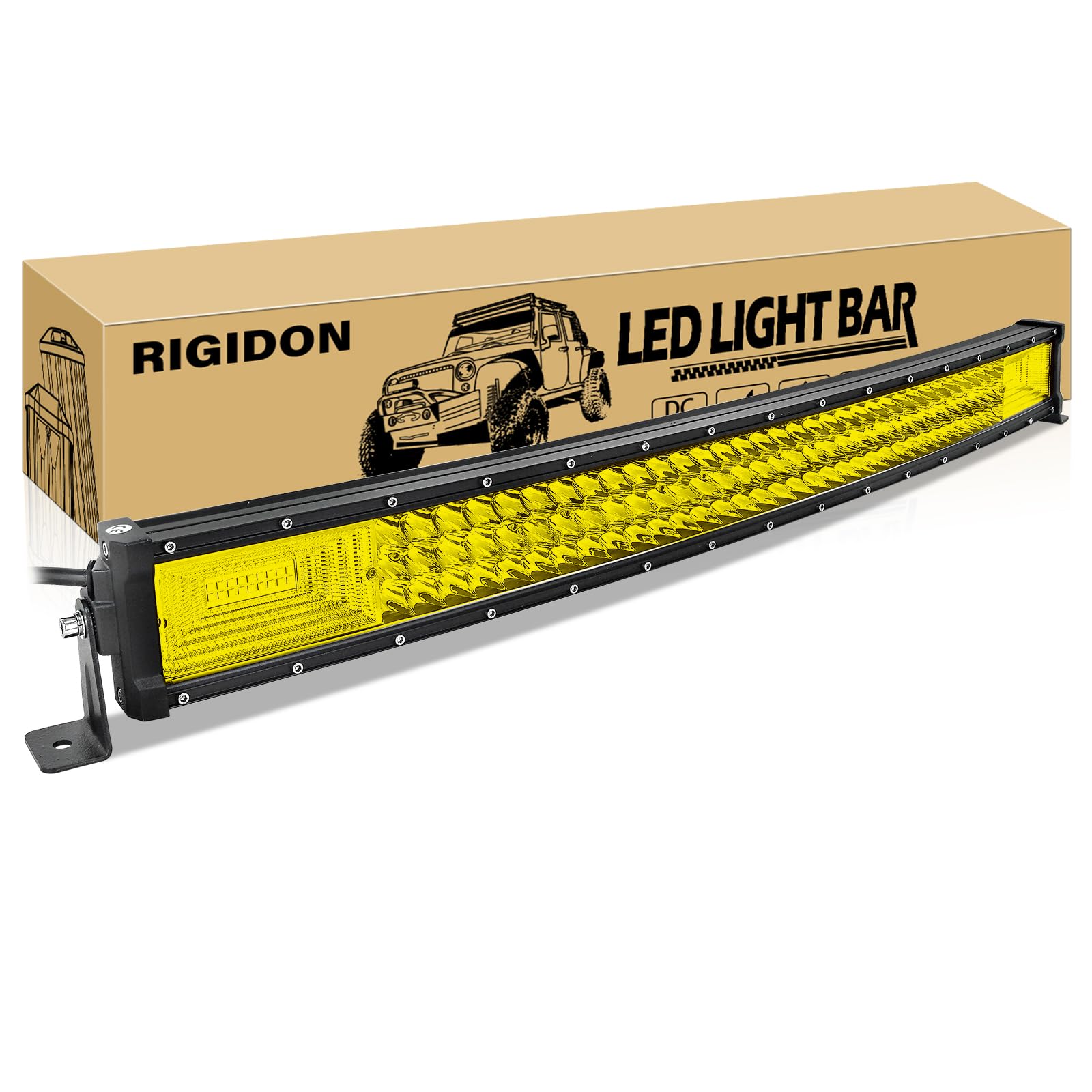 RIGIDON 32 Inch 405W Curved Amber LED Light Bar, Triple Row Flood Spot Combo 40500LM Light Bar Waterproof Driving Boat Offroad L