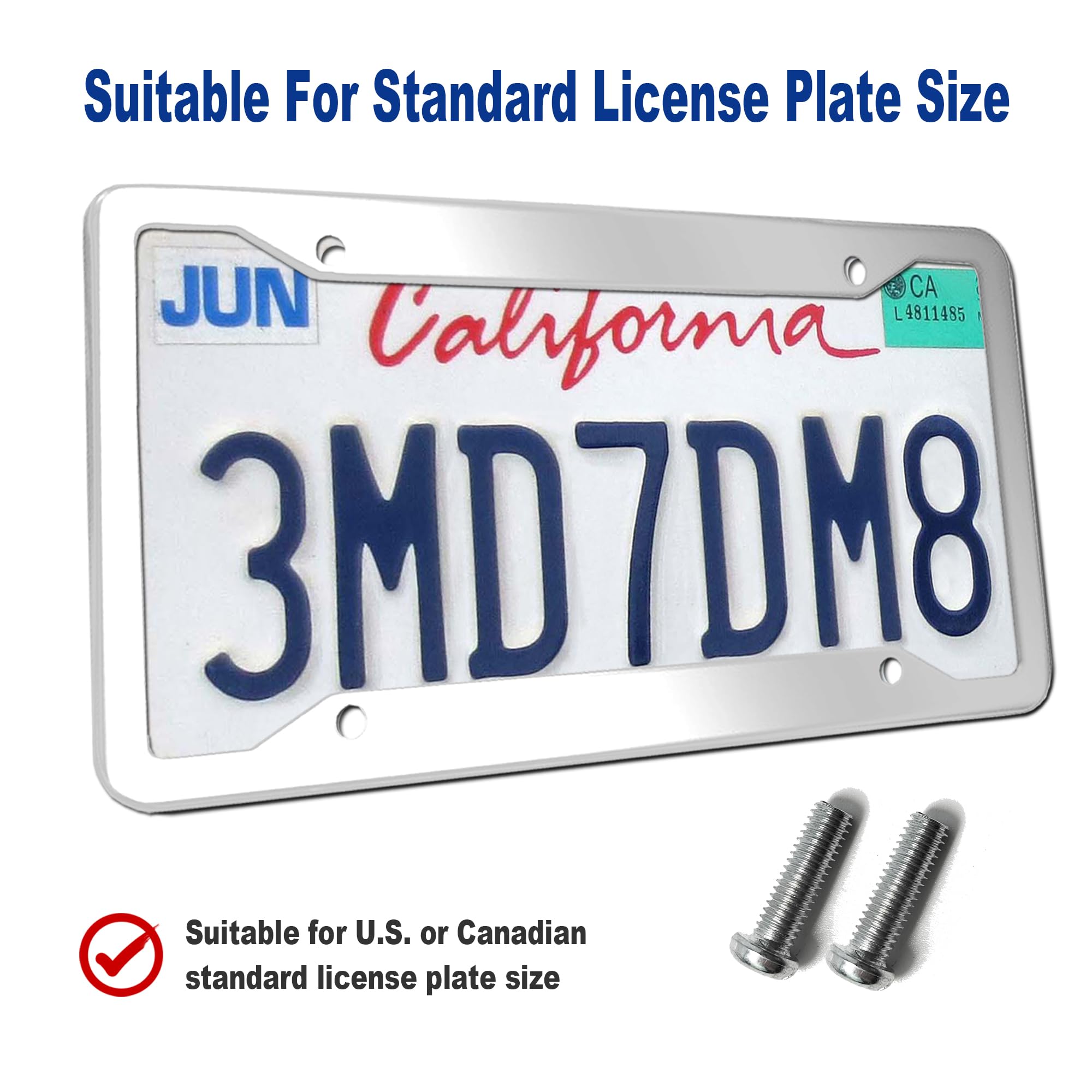 Bggtmo Stainless Steel License Plate Frames- 2 Pack Heavy Duty Polished Mirror Car Tag Cover With Chrome Screws Caps, 4 Holes Fr