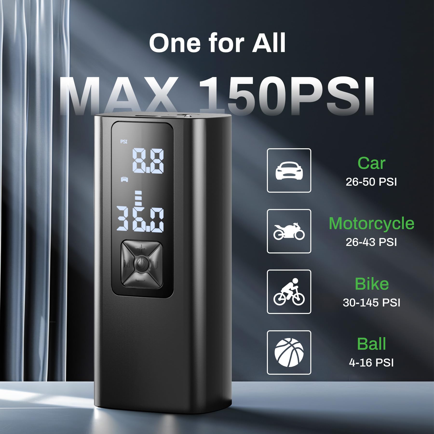 Tire Inflator Portable Air Compressor, Ampbank At003 Auto Air Pump For Car Tires, Tire Inflator 150Psi With 6000Mah Battery, Pre