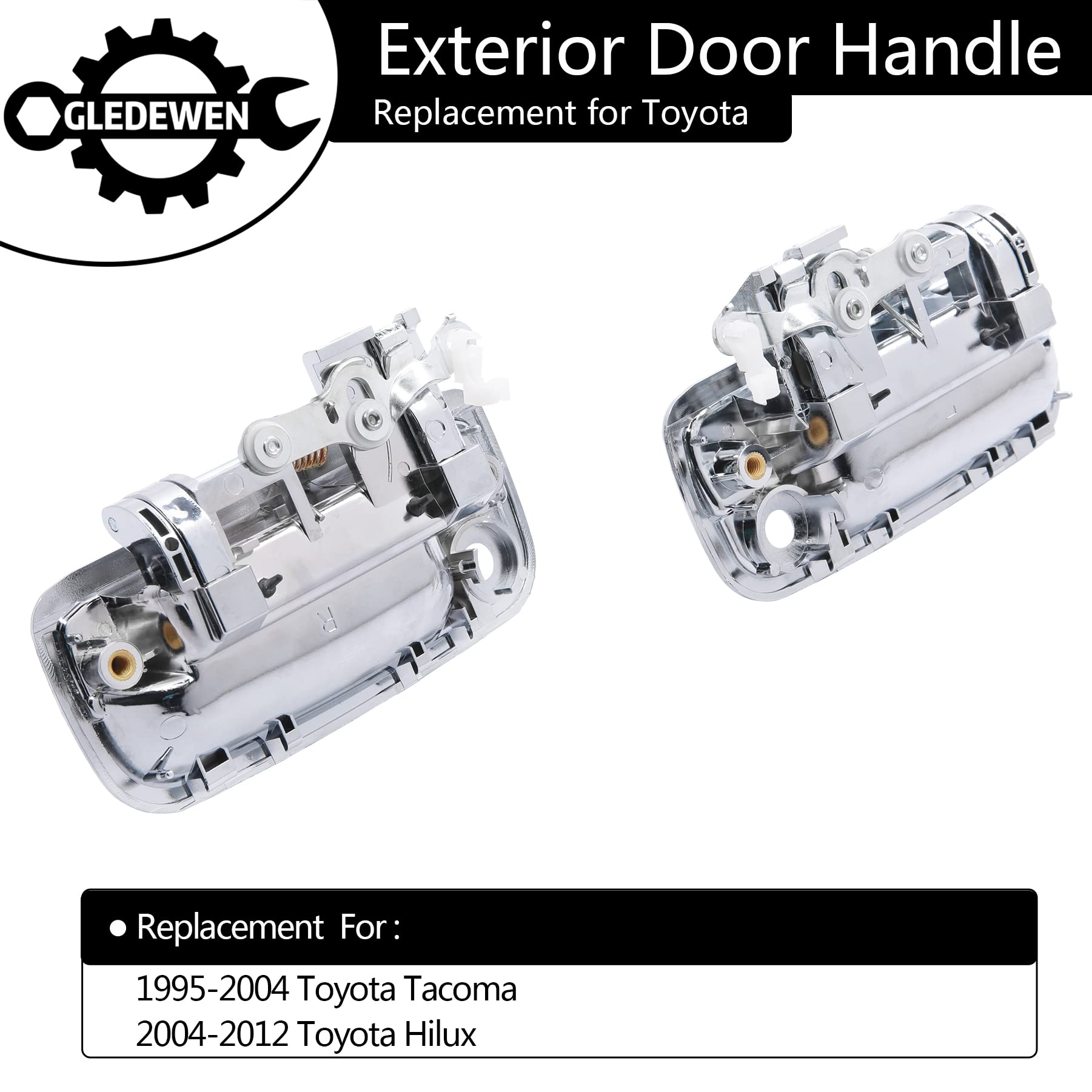 Exterior Door Handle, Compatible with 1995-2004 Toyota Tacoma, 2004-2012 Toyota Hilux, Chrome Front Outside Left Driver & Right