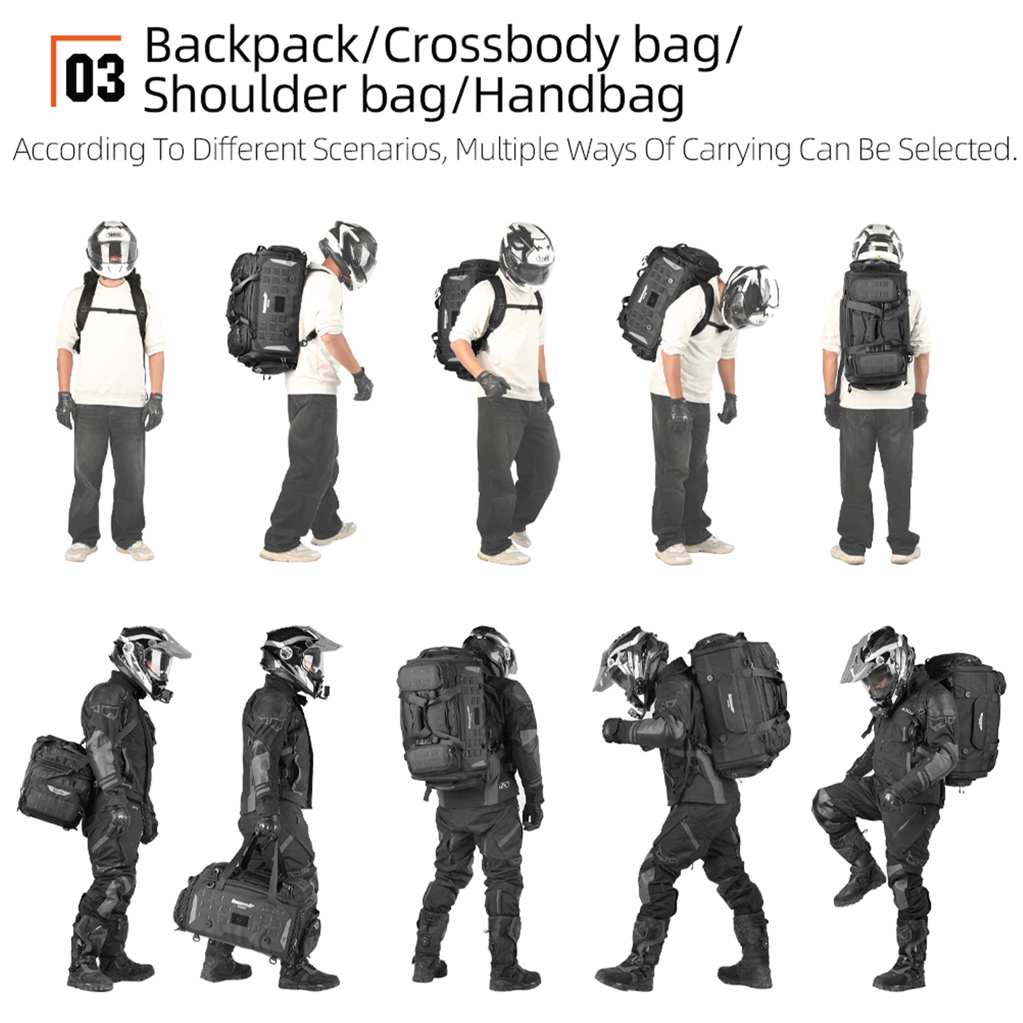 Rhinowalk Motorcycle Tail Bag Expandable Motorcycle Travel Luggage Waterproof 70L With Molle System Trunk Rack Bag With Sissy Ba