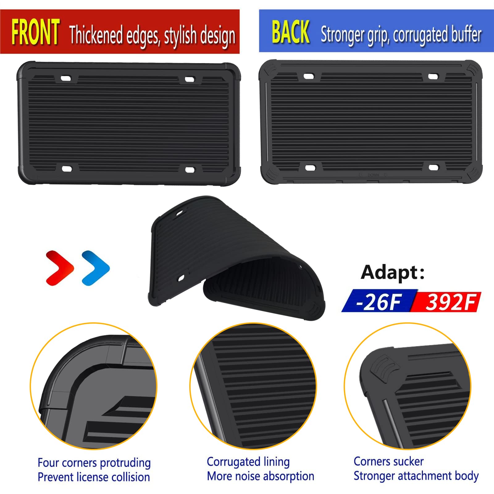 Aootf Silicone License Plate Frame - 1 Pack Black License Plate Frame,Front Or Rear Cover Slim Holder With Screws, Black Screw C