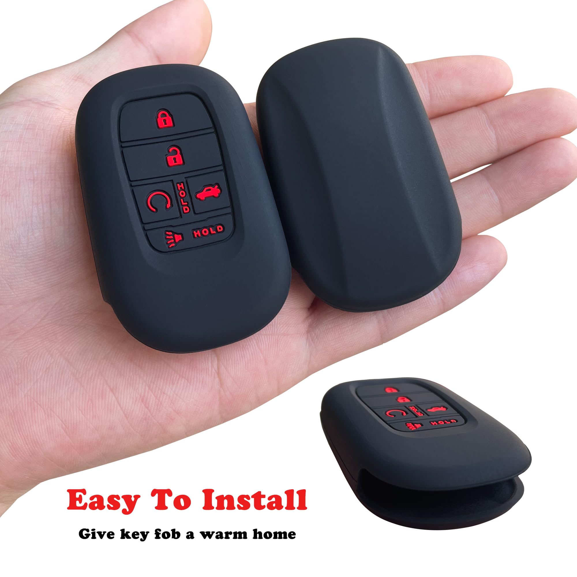 Tandrive Key Fob Cover For (5 Buttons) Honda 2022 2023 2024 2025 Civic Accord Hr-V Pilot Cr-V, Silicone, 2-Pack, Red Button, Bla