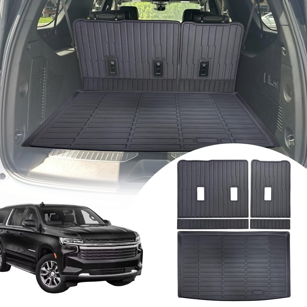 ZQULOYO Cargo Liners Backrest Mat Compatible with Chevy Chevrolet Suburban & GMC Yukon XL Accessories 2021-2025 Rear Trunk Mat R