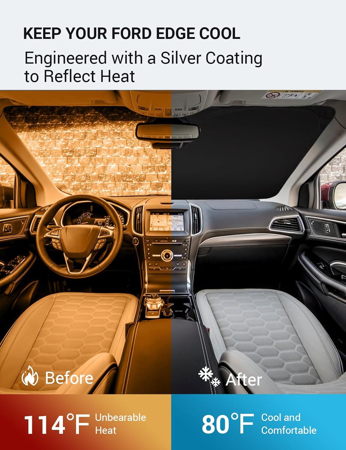 Proadsy 2025 Upgrade Windshield Sun Shade Custom Fit 2015-2023 2024 2025 Ford Edge Foldable Front Sunshade Protector Sun Visor B