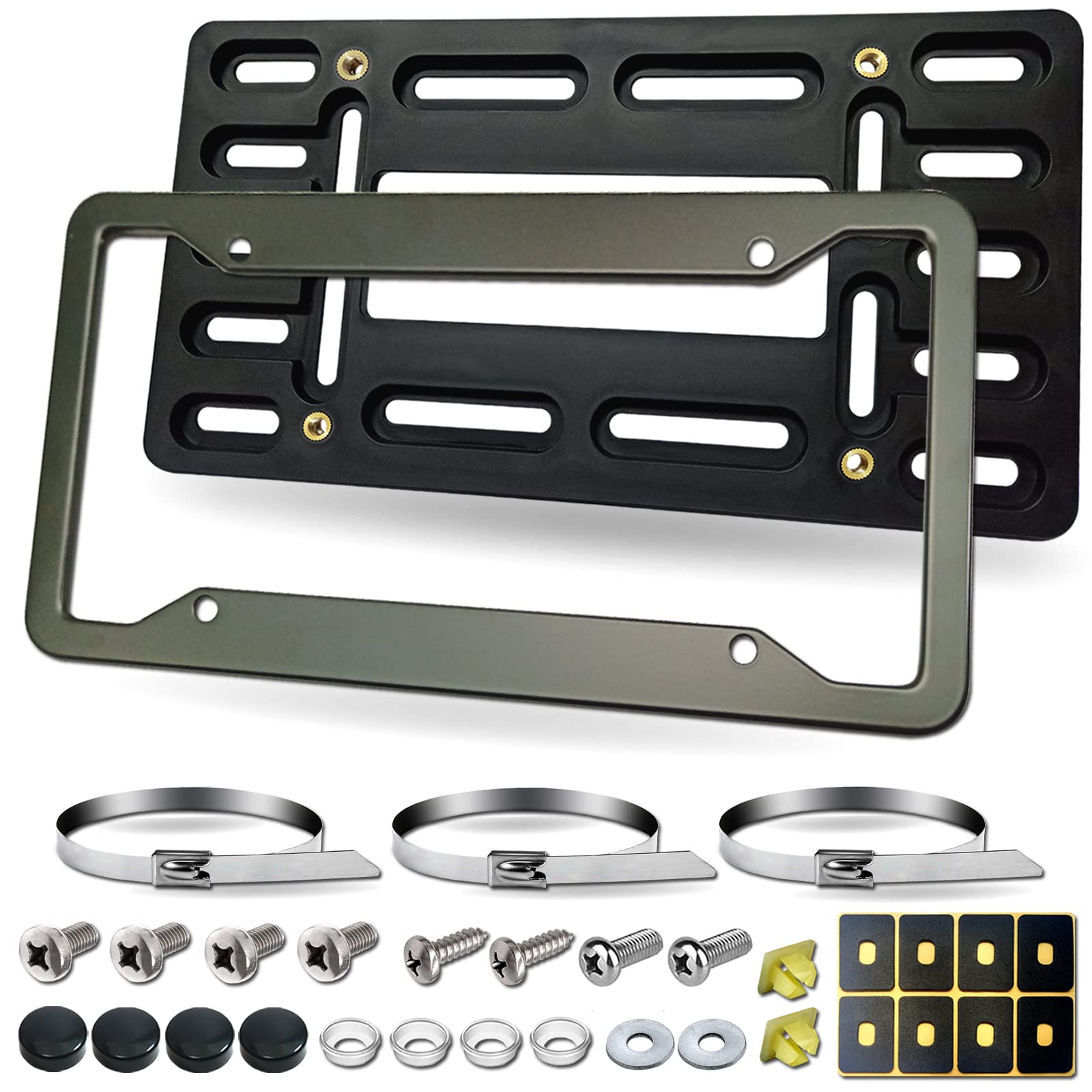 Fbjtdq Front License Plate Mounting Kit - Universal License Plate Bracket & Matte Aluminum Frame Holder, For 2 Hole Front Bumper