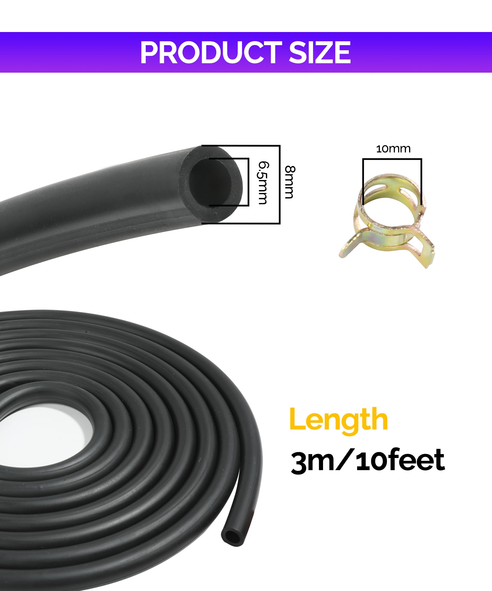 Racoona 9.85Ft Fuel Line,1/4'' Id Fuel Line Hose With 20Pcs 2/5'' Id Hose Clamps,Car Accessories Gas Line Small Engine Fuel Line