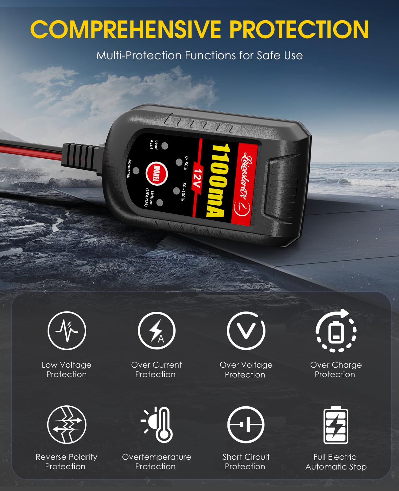 Trickle Battery Charger 12V 1100Ma Smart Car Battery Charger Battery Maintainer Float Charger For Motorcycle Lawn Mower Tractor