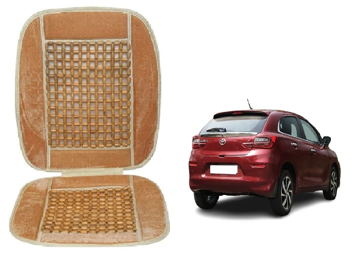 AUTOADDICT Auto Addict Car Wooden Bead Seat Cushion with Beige Velvet Border (1Pc) for Toyota Glanza New 2022