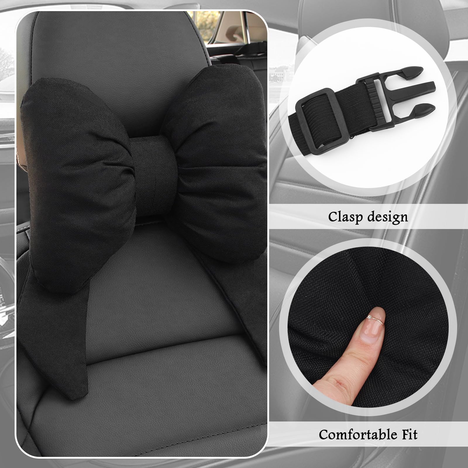 Figpade Cute Bow Car Headrest Pillow,Comfortable & Breathable Car Neck Pillows for Relief Neck Fatigue,Universal Head Rest Pillo