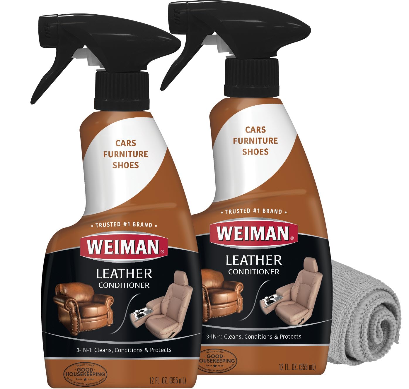 Weiman Leather Cleaner And Conditioner For Furniture - 12 Ounce - 2 Pack - Ultra Violet Protection Help Prevent Cracking Or Fadi