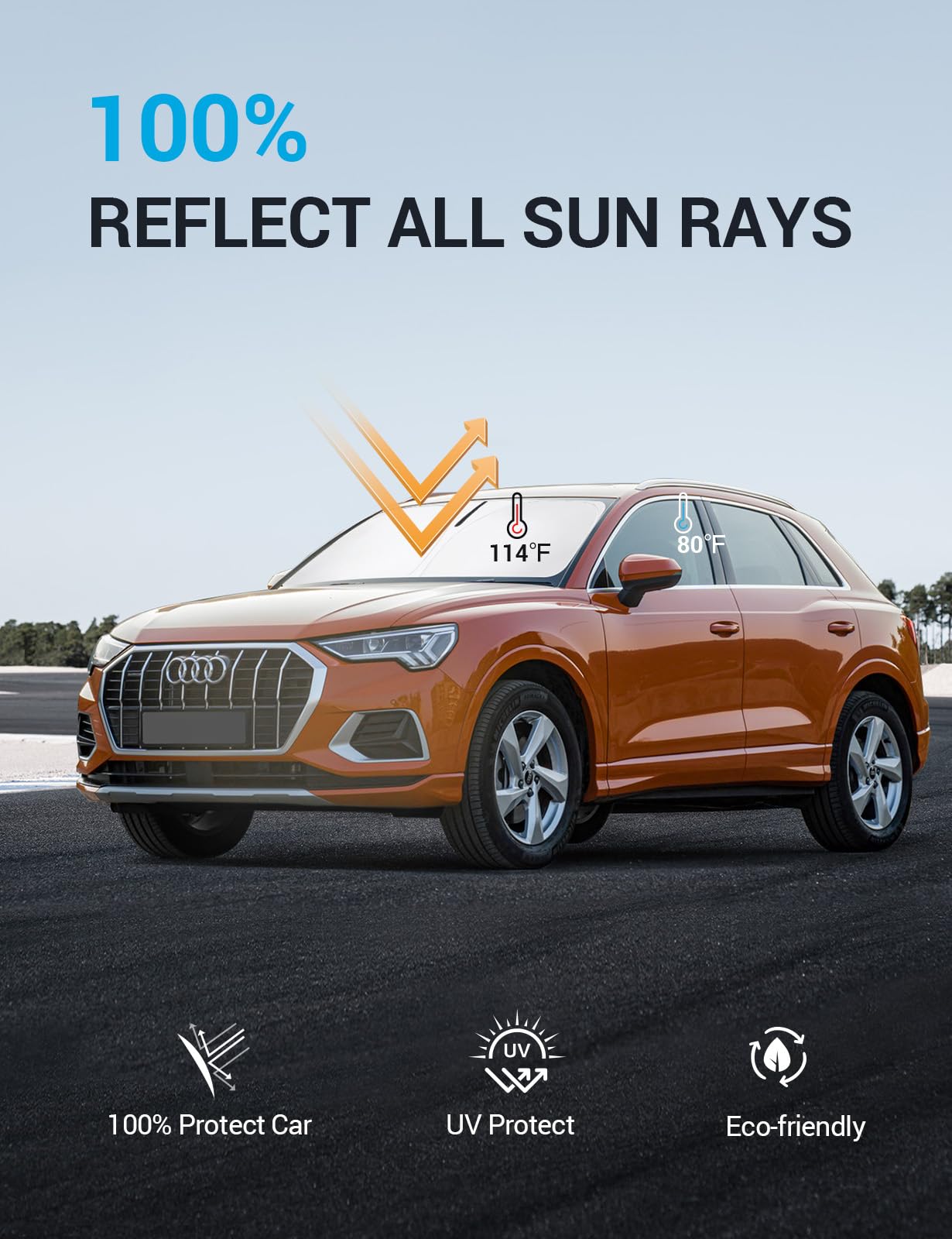 Proadsy 2025 Upgrade Front Windshield Sun Shade Foldable Sunshade Protector Custom Fit Audi Q3 2019-2024 2025 Premium, Premium P