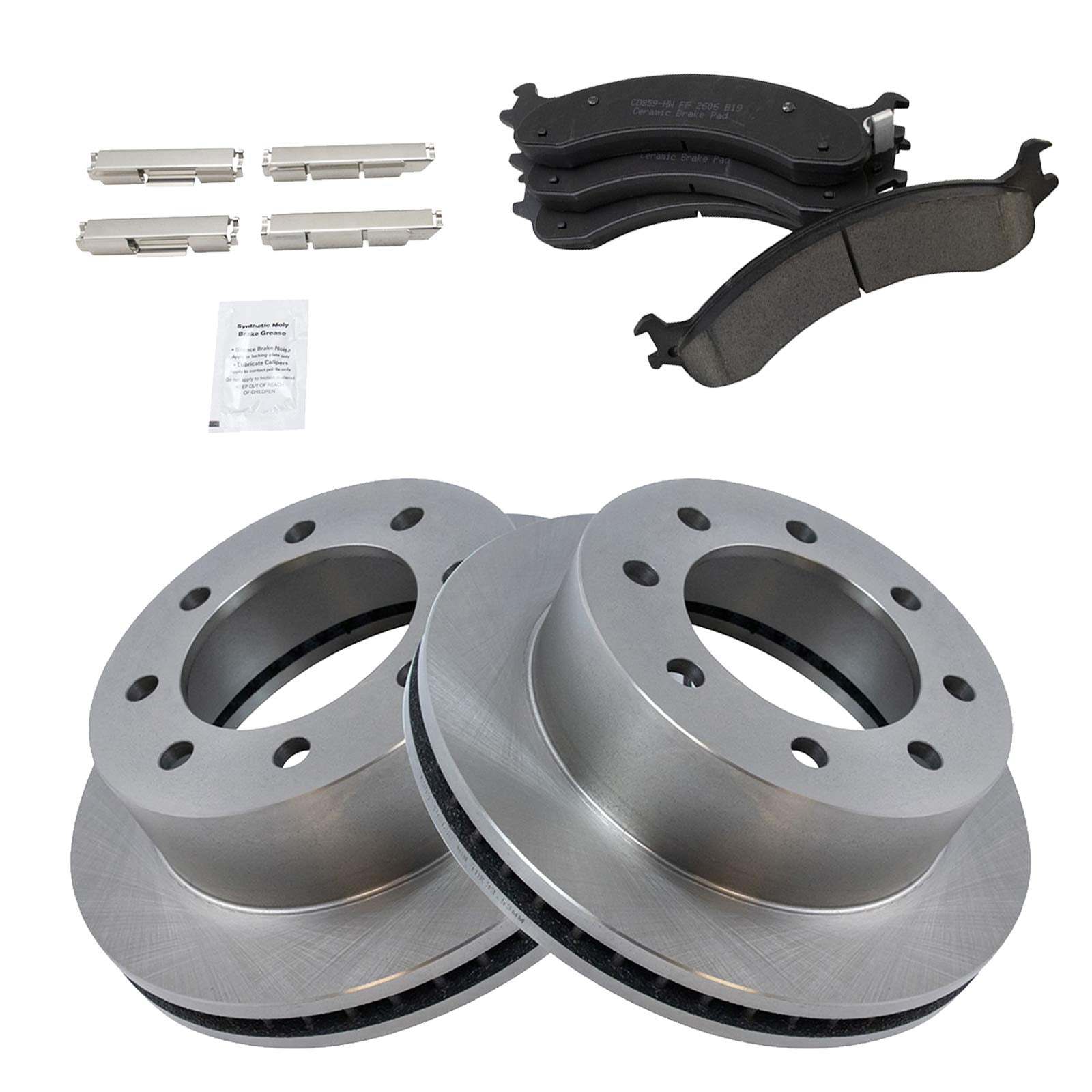 Trq Front Brake Pad & Rotor Kit Brake Pads Brake Rotor Ceramic Compatible With 2000-2002 Dodge Ram 2500 Ram 3500