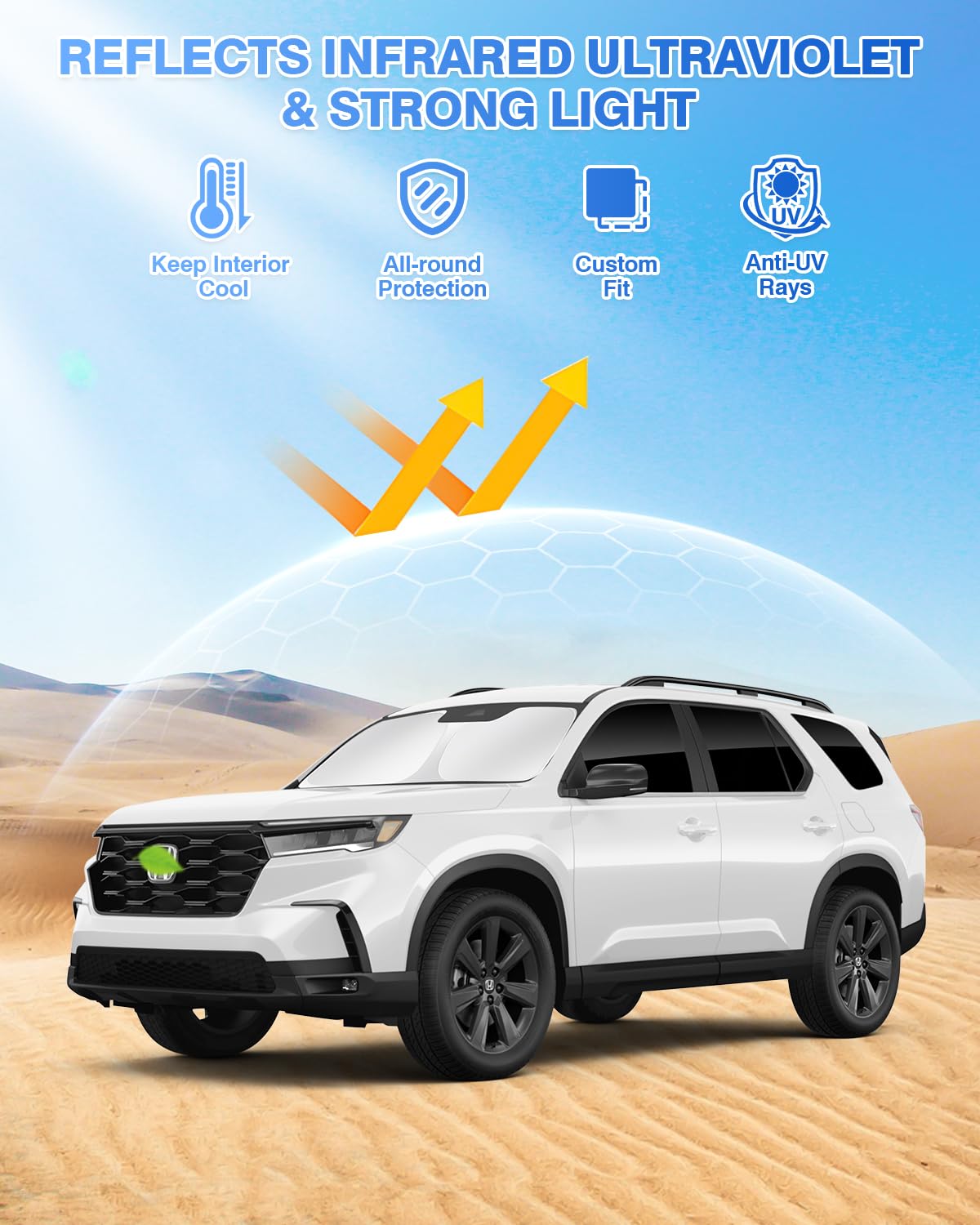 Canvcle Sunshades For 2023-2025 Honda Pilot Accessories Windshield Sun Shade Side Rear Window Shade Cover Sun Visor Shield Priva