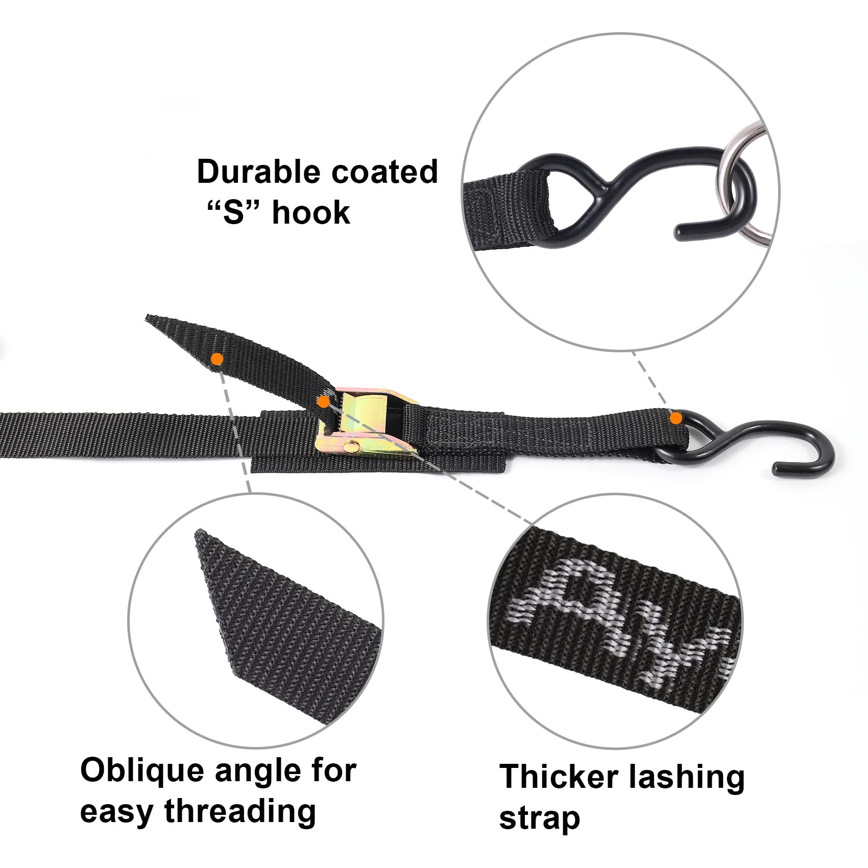 Ayaport Cam Buckle Tie Down Straps 20 feet 2200lbs Break Strength Securing Straps with S Hooks for Motorcycle, Kayak, Car, Truck