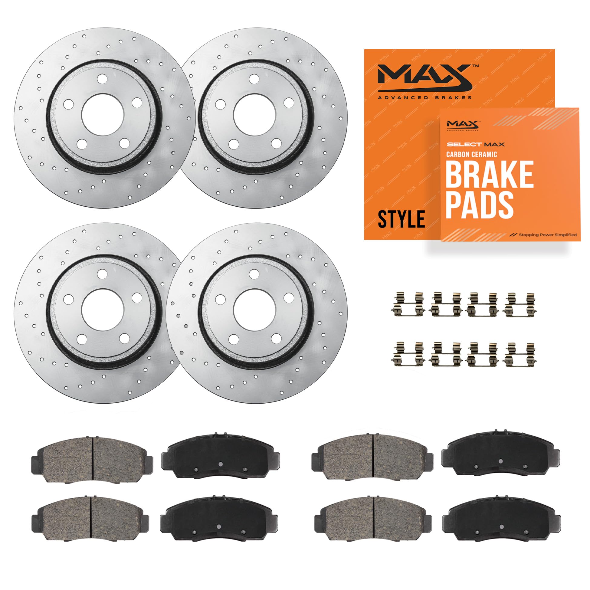 Max Advanced Brakes Front & Rear Brake Kit Compatible With 2012 2013 2014 2015 VW Passat To Jun-30-2014 Replacement Cross Drille
