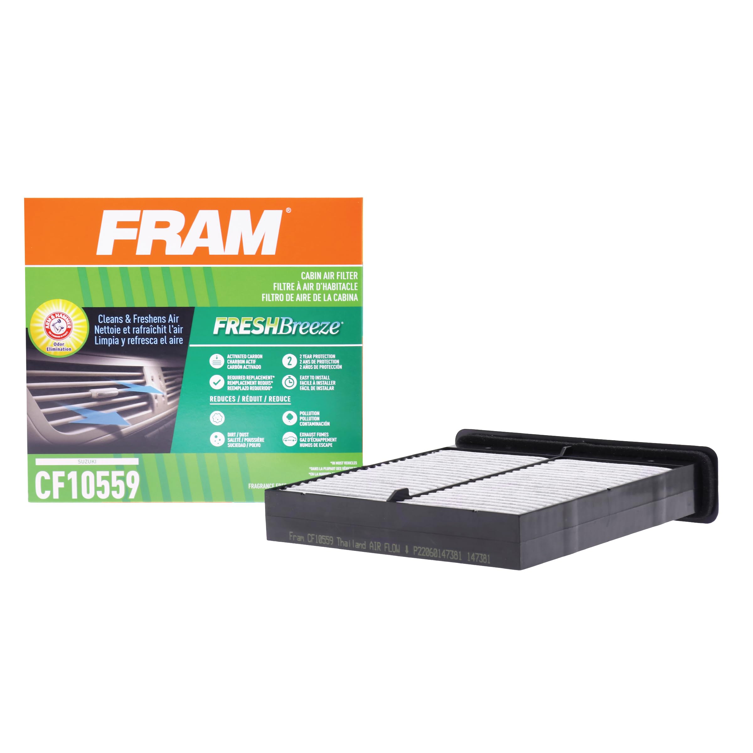 Fram Fresh Breeze Cabin Air Filter Replacement For Car Passenger Compartment W/ Arm And Hammer Baking Soda, Easy Install, Cf1055