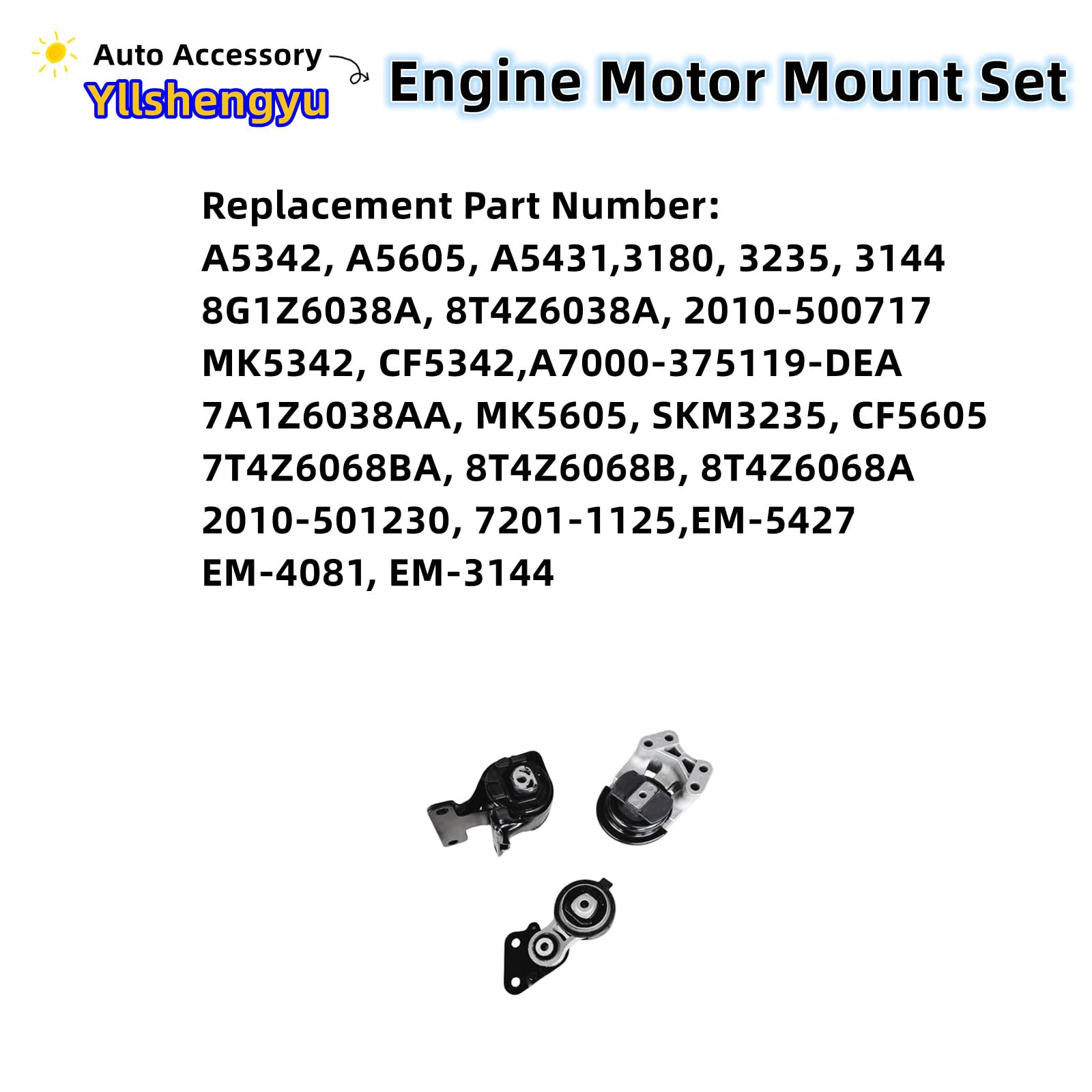 3Pcs Engine Motor Mount Kit Compatible With Edge 2007-2014 3.5L/2011-2014 3.7L Fits For Lincoln Mkx 2007-2010 3.5L/ 2011-2015 3.