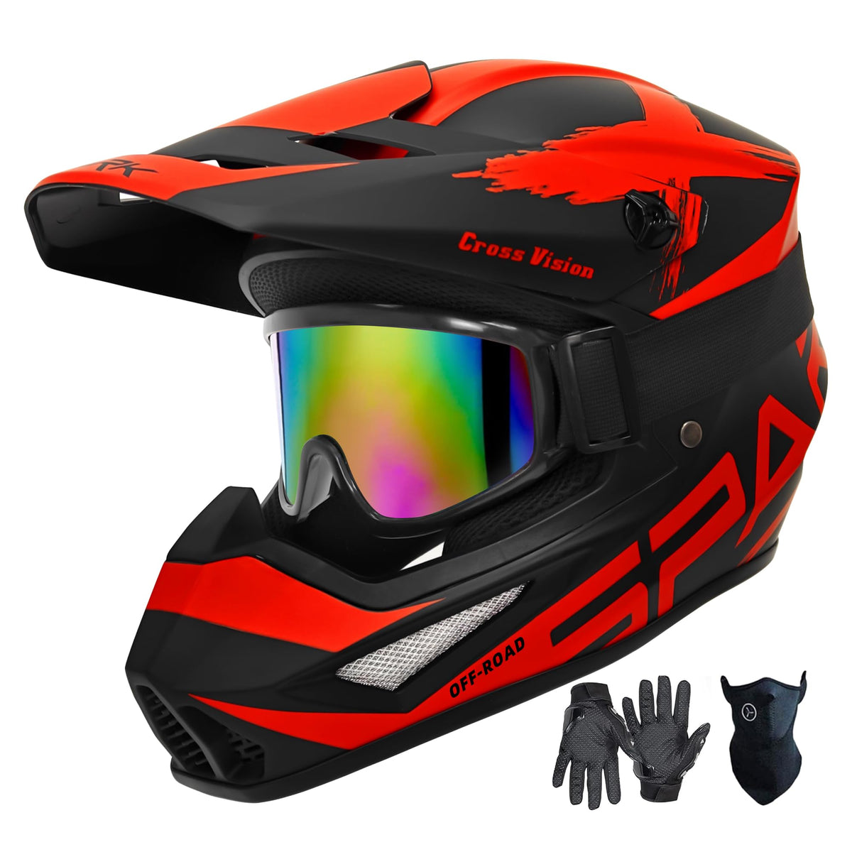 Motocross Helmet,Youth & Adult Atv Dirt Bike Motorcycle, Kids Bmx 4-Wheeler Off-Road Mountain Bike Helmet,Dot Certified,W/Gloves