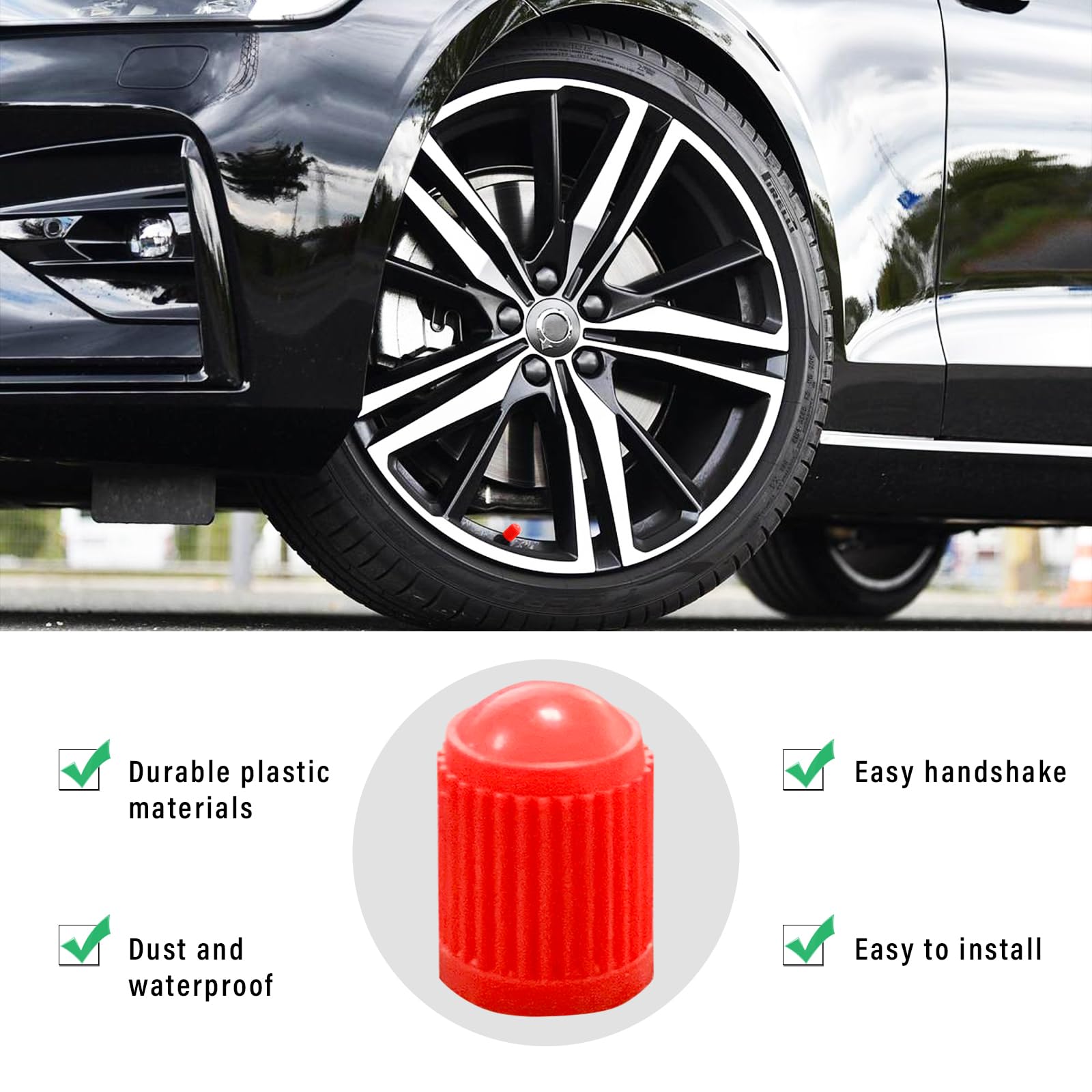 Ziciner 20 Pcs Tire Valve Stem Caps, Plastic Car Tyre Valve Cap With O Rubber Seal, Dustproof Airtight Seal Wheel Stem Covers, U