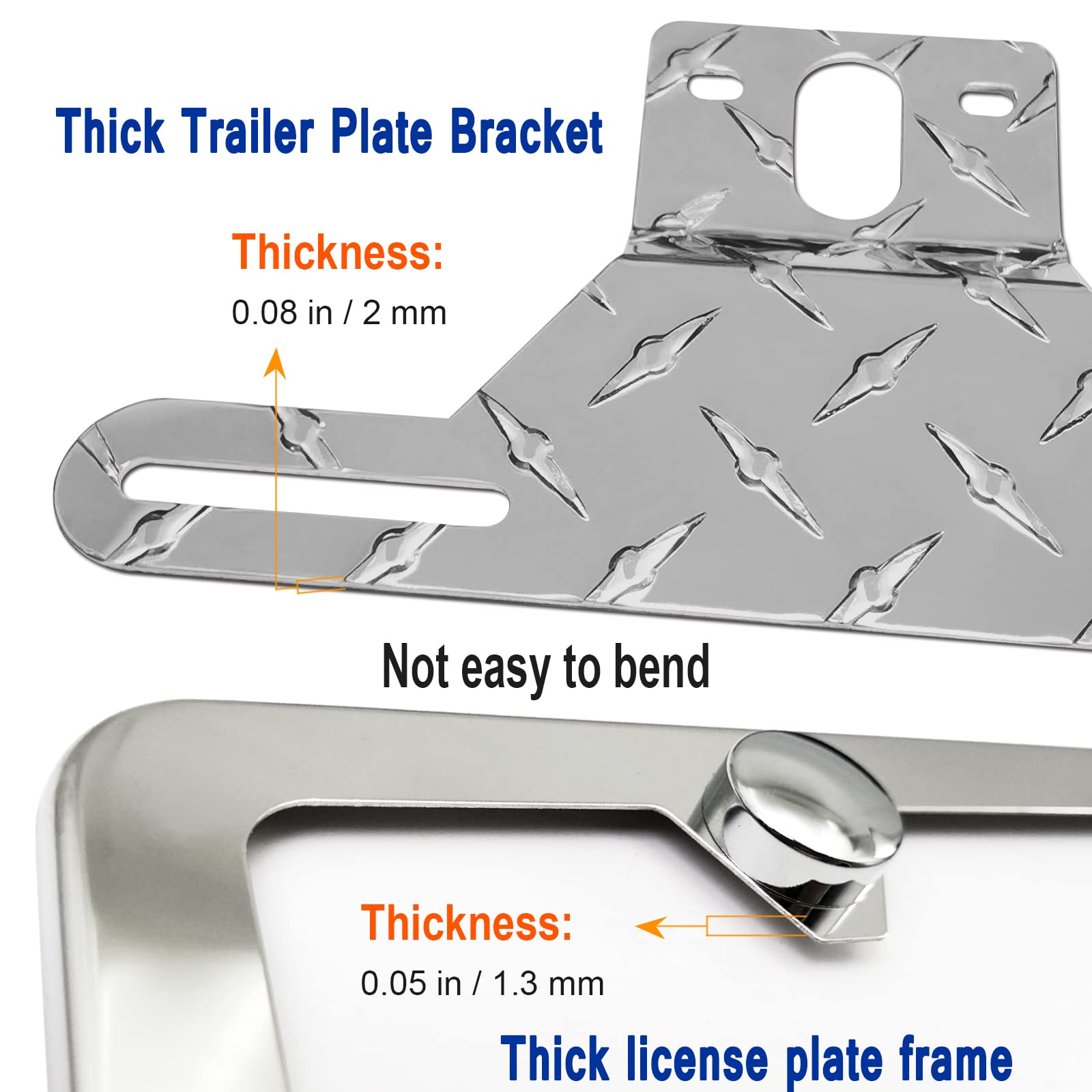 Aootf Trailer License Plate Bracket Holder- Truck/Rvs/Boats Aluminum Car Tag Frame And Stainless Steel Chrome Cover, Universal License Plate Light Mounting Kit With Screw Cap