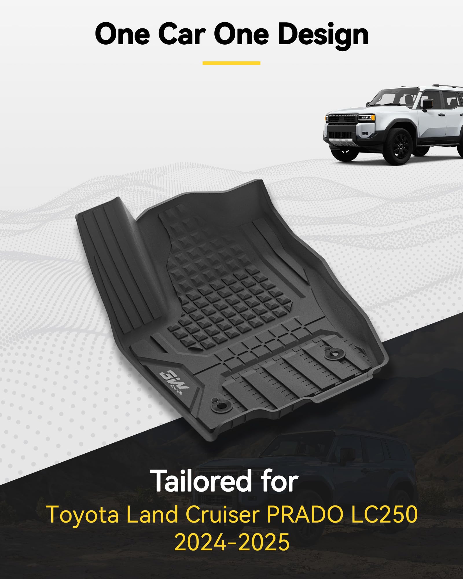 3W Floor Mats & Cargo Liner For 2024 2025 Toyota Land Cruiser Prado & Lexus Gx550(With Coolbox), Tpe Custom Fit Floor Liner & Tr
