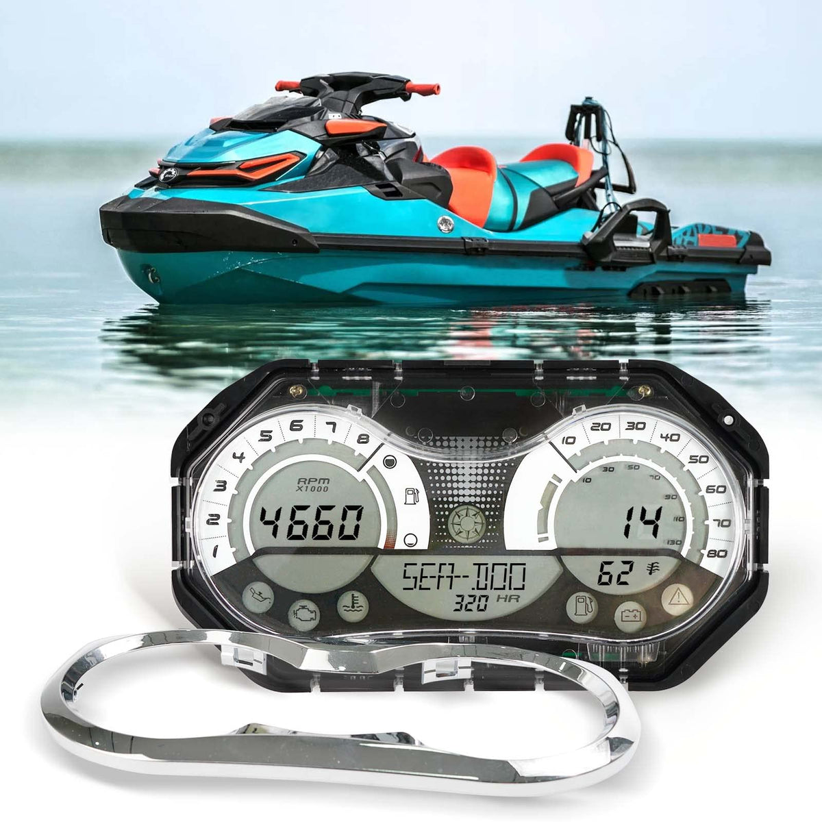 Gomadeit Upgrade Oem 278002270 Lcd Digital Jet Ski Speedometer Fits For Sea Doo Gtx Rxp Rxt Wake Gauge Cluster W/ 278002144 Chrome Bezel