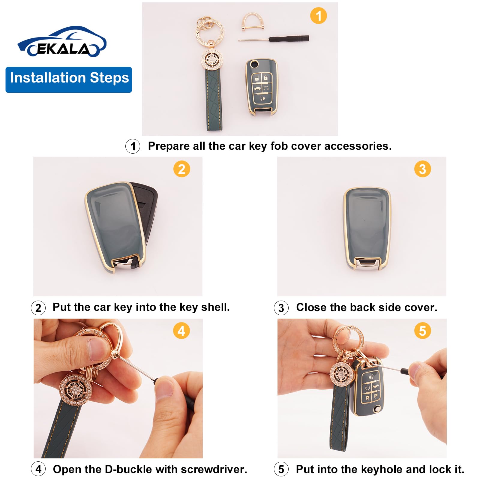 EKALA for GMC Buick Key Fob Cover Case with Keychain, Soft TPU Key Case Shell Fit for Chevy Cruze Camaro Malibu Equinox Impala B