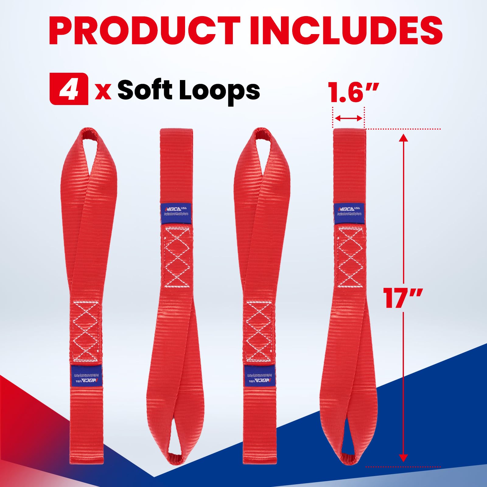 Moca 4-Pack Soft Loop Tie Down Straps 12000 Lbs Breaking Strength 1.6 X 17 Inches, Heavy Duty Tie Down Loops For Secure Traileri