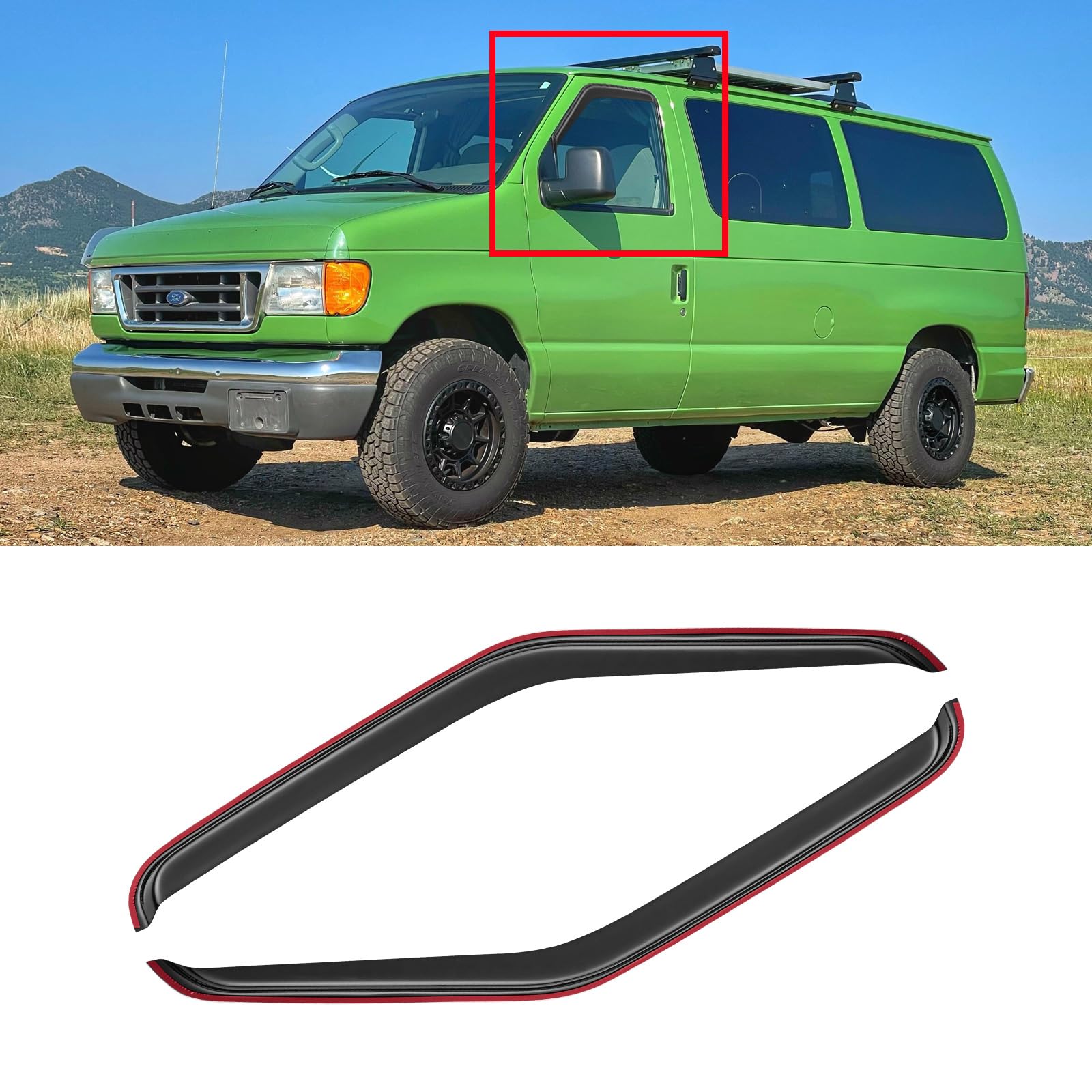 CMVT Auto In-Channel Window Visor Rain Guards for 92-06 Ford E-Series, Dark Smoke, Acrylic, Model 034MV-FE9206-N, 2PCS