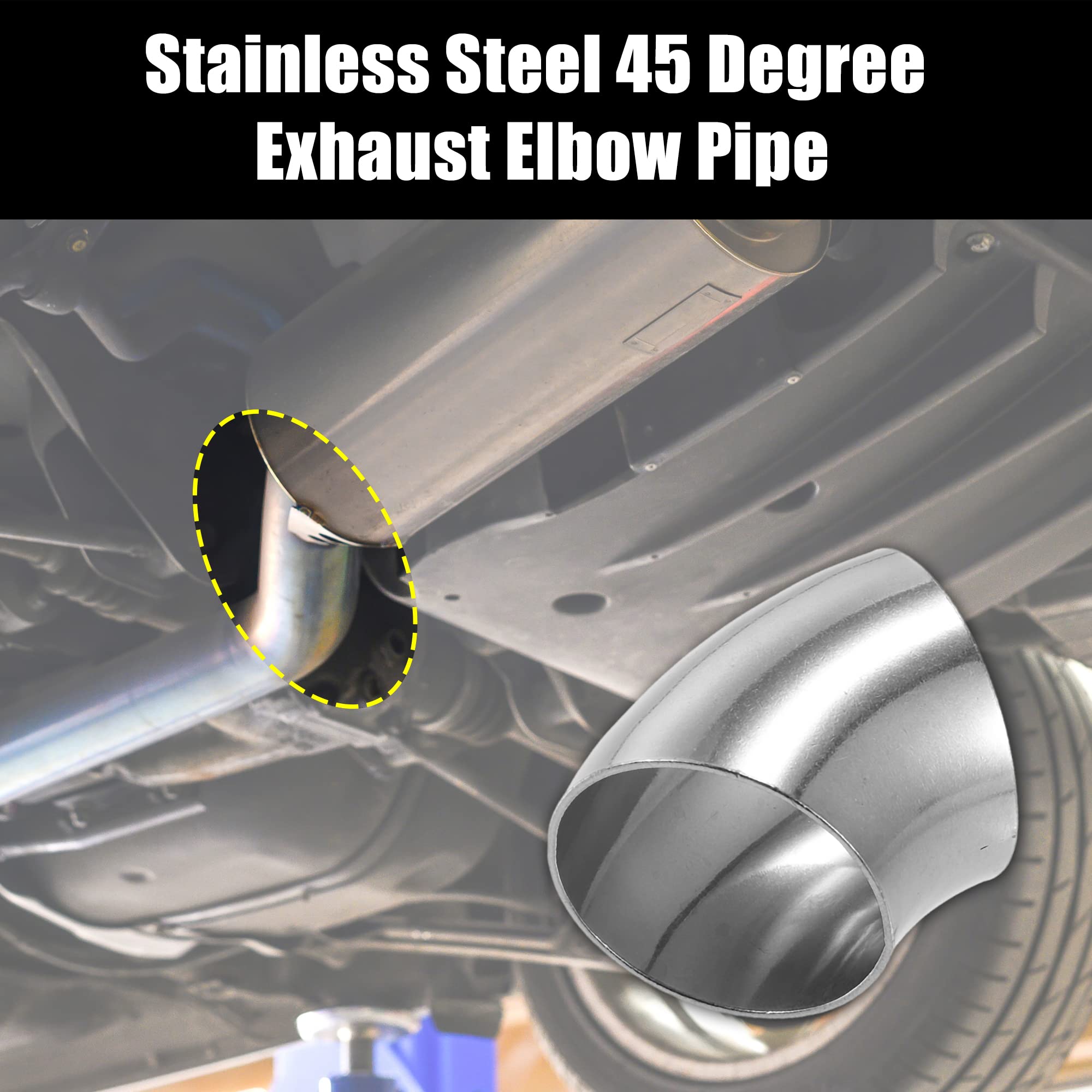 X AUTOHAUX 4 Pcs OD 2 Inch 45 Degree SS304 Stainless Steel Bend Tube Exhaust Elbow Pipe for Car Modified Exhaust System 2'' Pipi