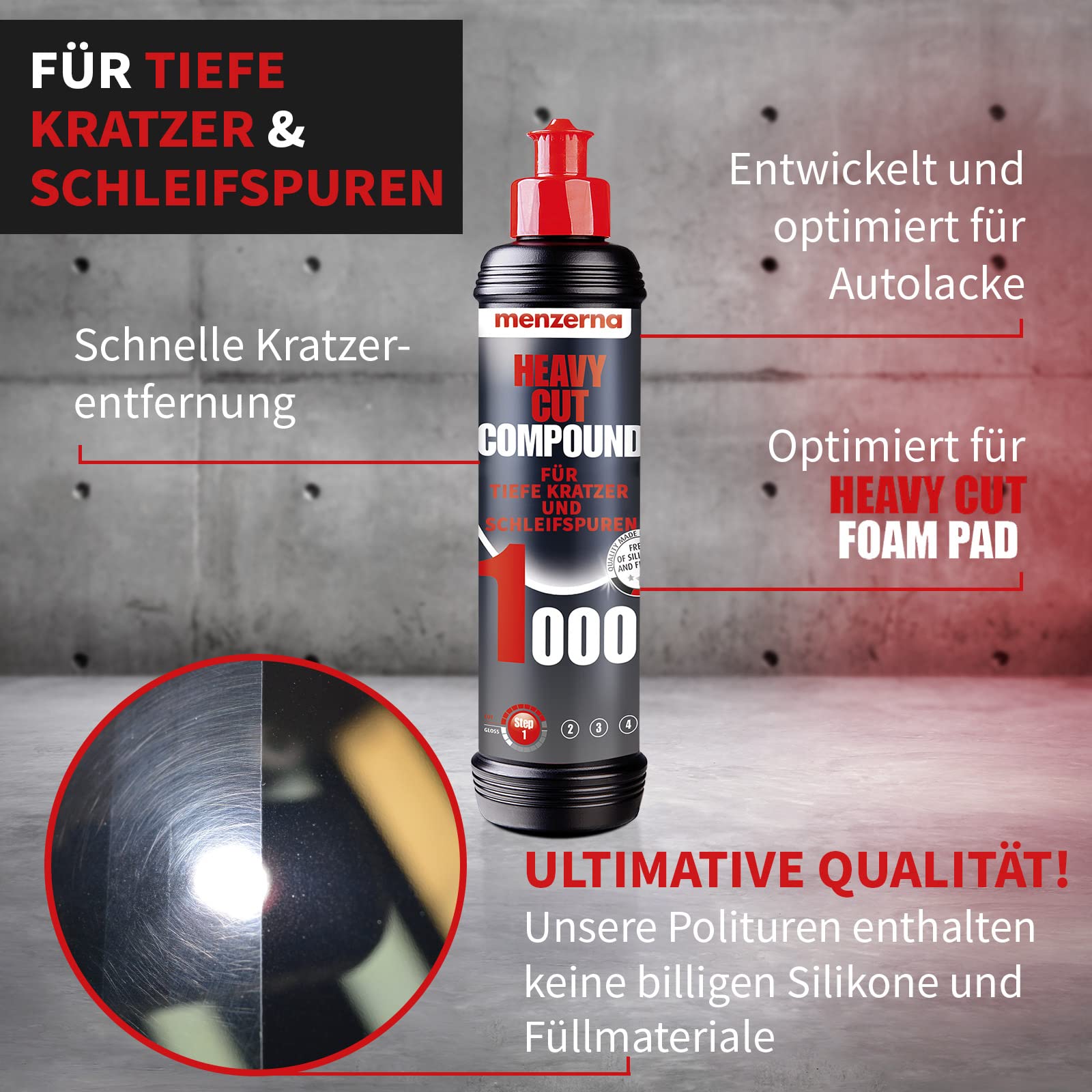 Menzerna Heavy Cut Compound 1000 8 Fl Oz - Car Polish For The Speedy Removal Of Deep Scratches Using Foam Polishing Pads