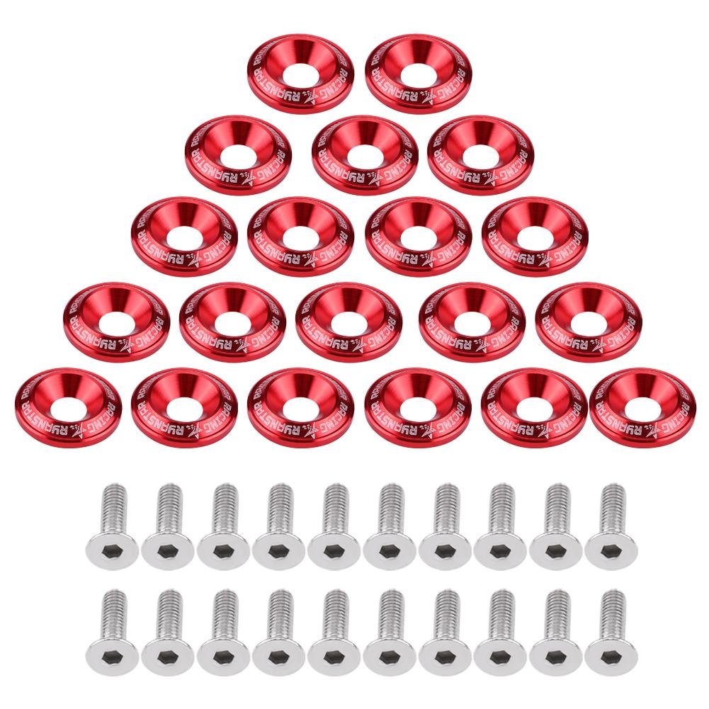 20pcs Aluminum Bumper Washer, Engine Bumper Washer Bolt Kit(Red)
