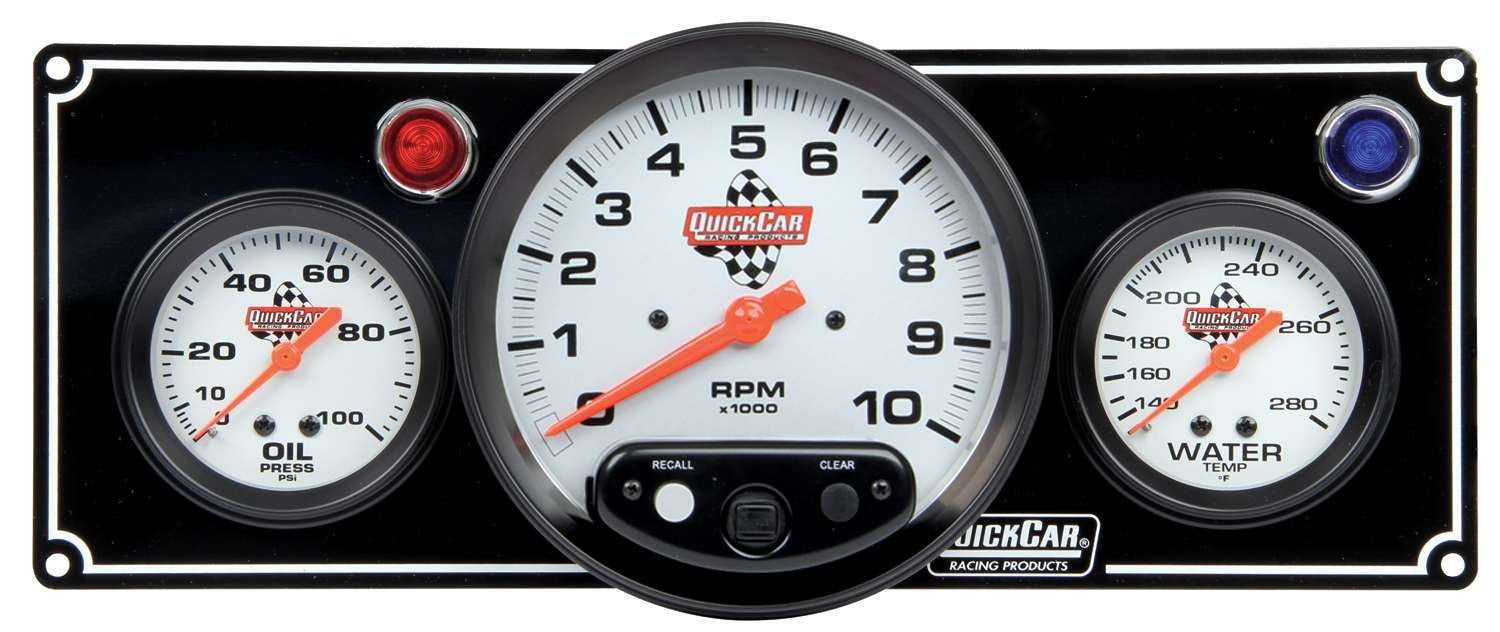 Quickcar Racing Products QRP61-6731 2-1 Gauge Panel with 5 in. Tach- OP-WT  Black