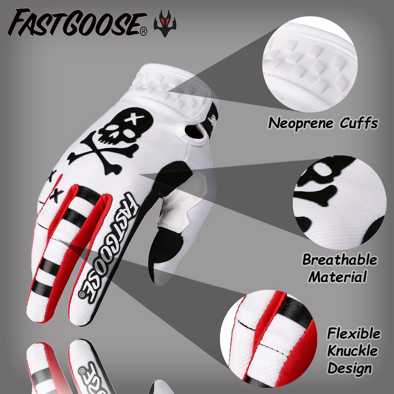 Fastgoose Dirt Bike Motorcycle Gloves - Motocross, Motorbike Riding, Atv, Mx, Mtb, Off-Road Racing, Sports Cycling (White, Xx-La