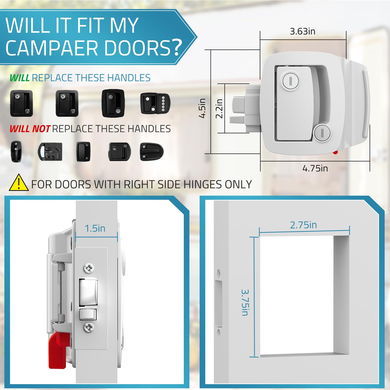 Paulinn Heavy Duty Rv Door Lock Replacement - White Zinc Alloy Paddle Deadbolt Lock, Ip67 Waterproof Camper Door Lock With 4 Key