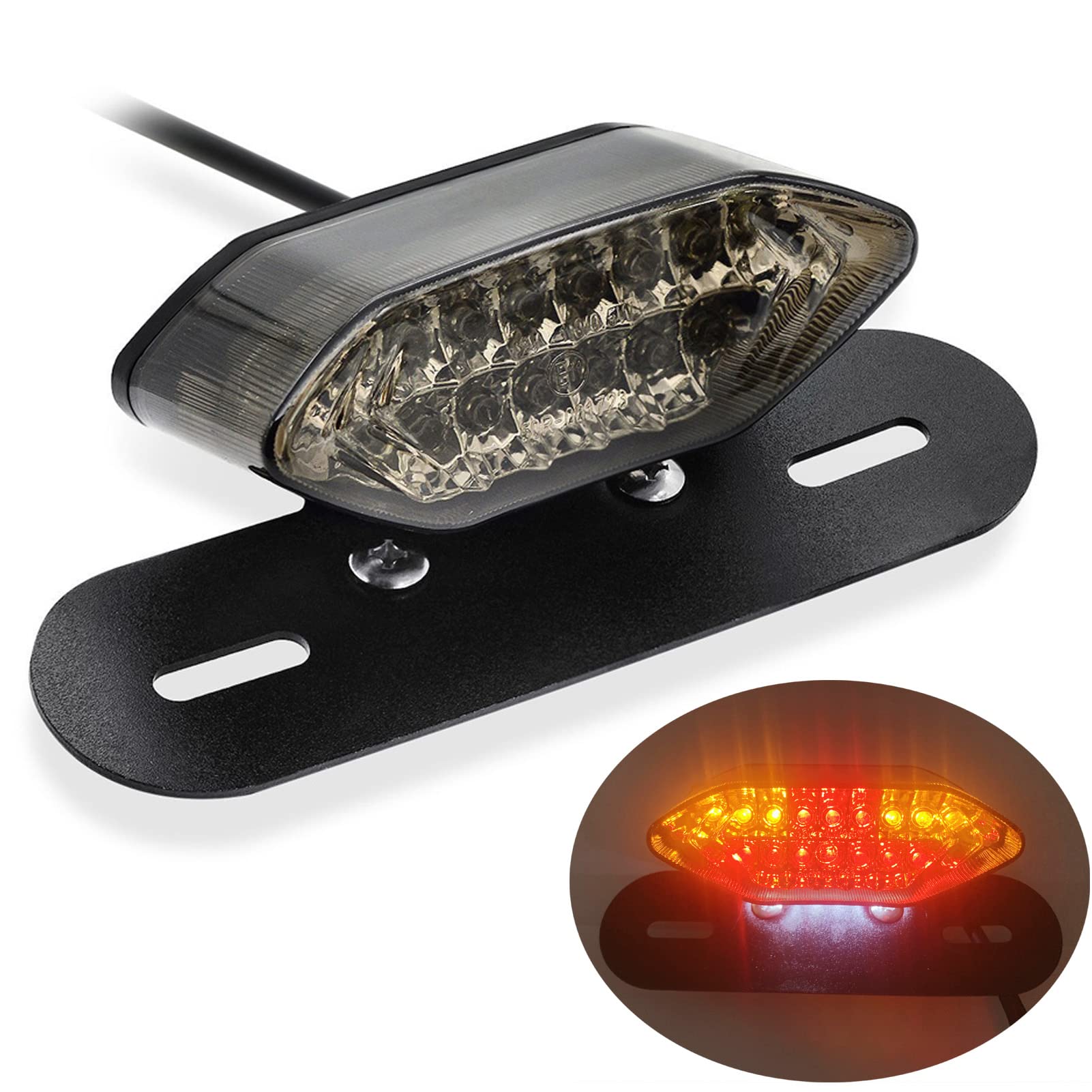 Anki Happigo 12V 16 Led Universal Motorcycle Integrated Brake Tail Running Light Turn Signla License Plate Lamp (Smoked Black Co
