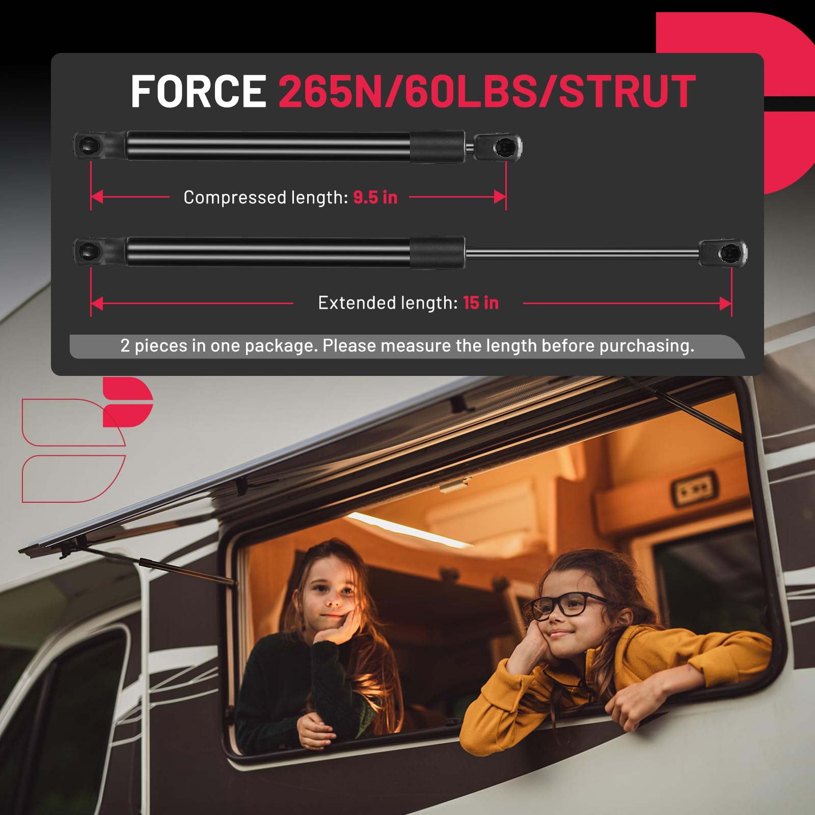 Bdfhyk C16-15066 15Inch 60Lbs (265N) Gas Shocks Struts Lift Support For Are Leer Camper Shell Rv Motorhome Cargo Storage Window