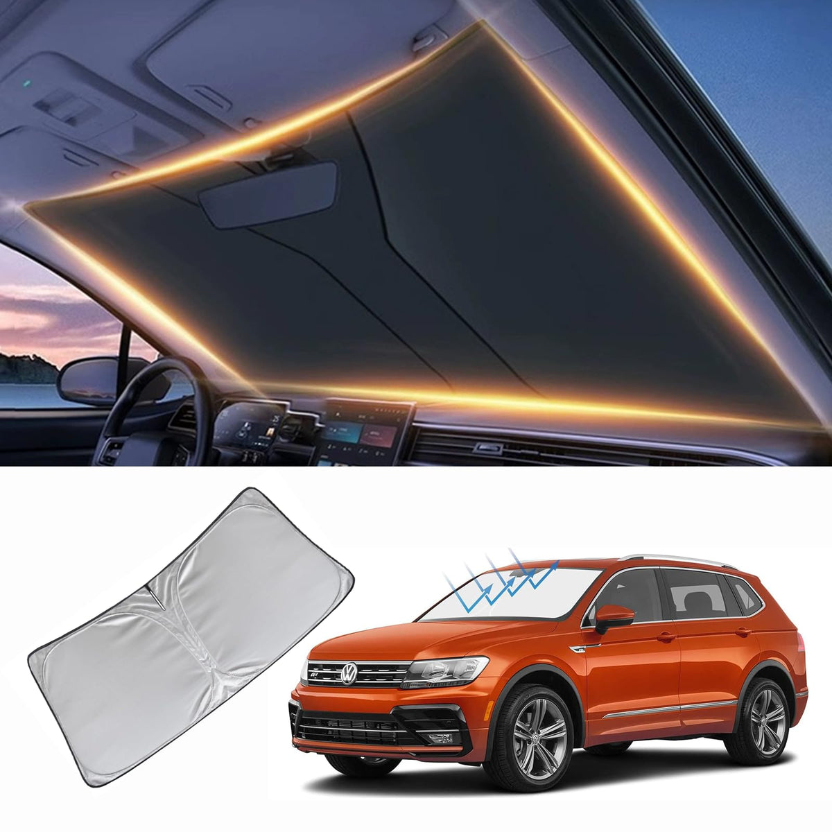 Windshield Sun Shade For Volkswagen Tiguan Front Window Shades Cover For 2009-2024 Tiguan Windshield Sun Visor Protector Car Acc