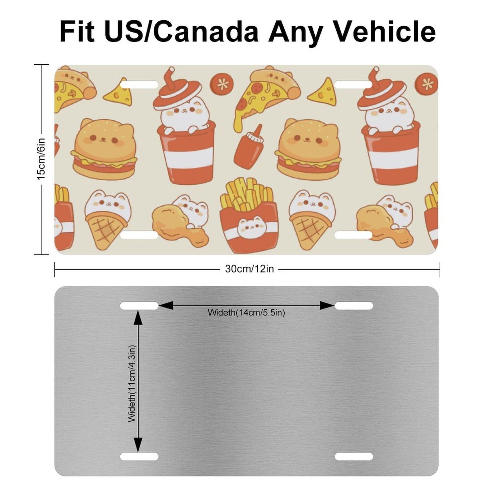 Muishi Various Fast Food Cute Cat Decorative License Plate, Vanity Tag, Metal License Plate, Aluminum Novelty License Plate Home