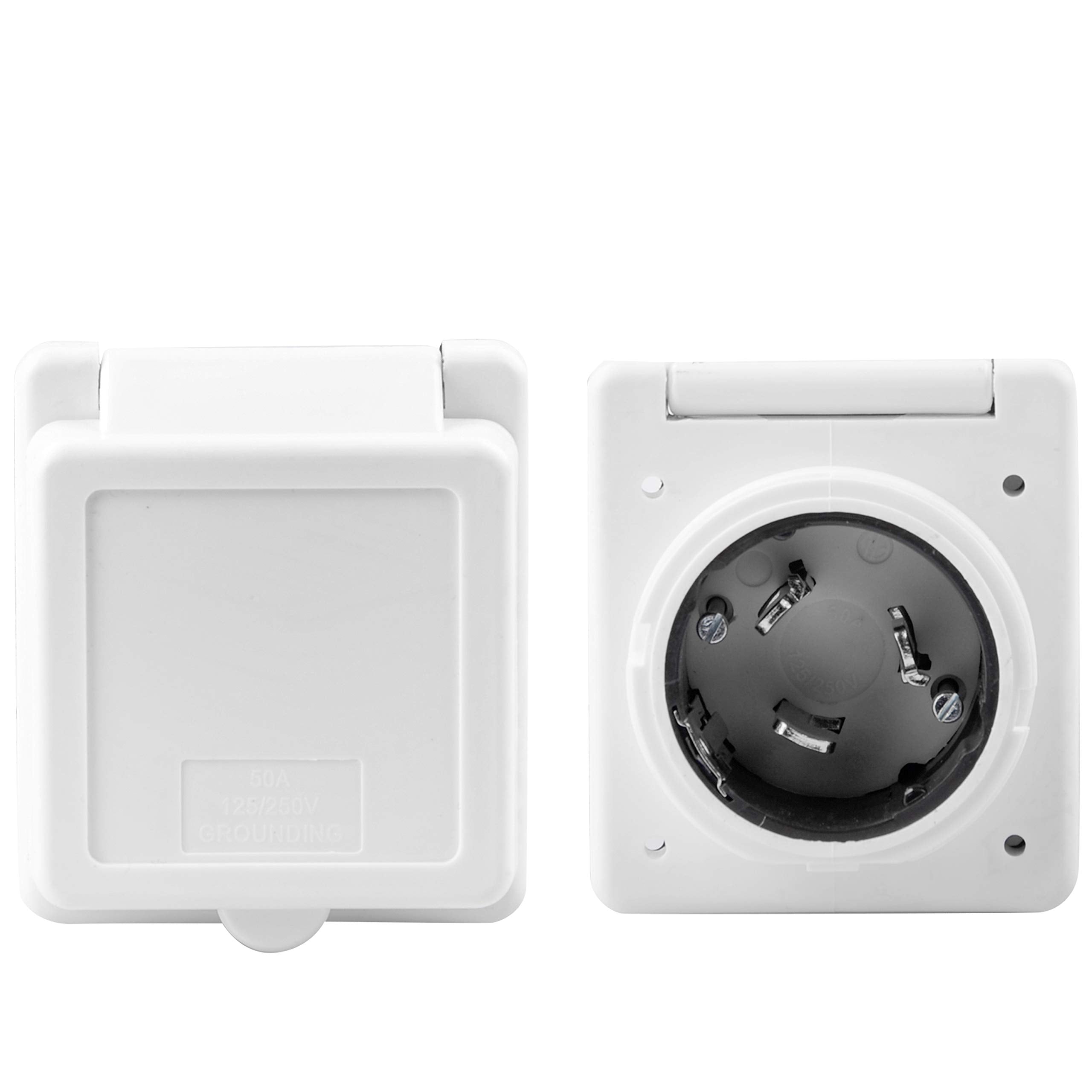 Rvguard 50 Amp 125/250V Marine Power Inlet Male Inlet Power Socket For Trailer, Boat, Rv Power Inlet, White