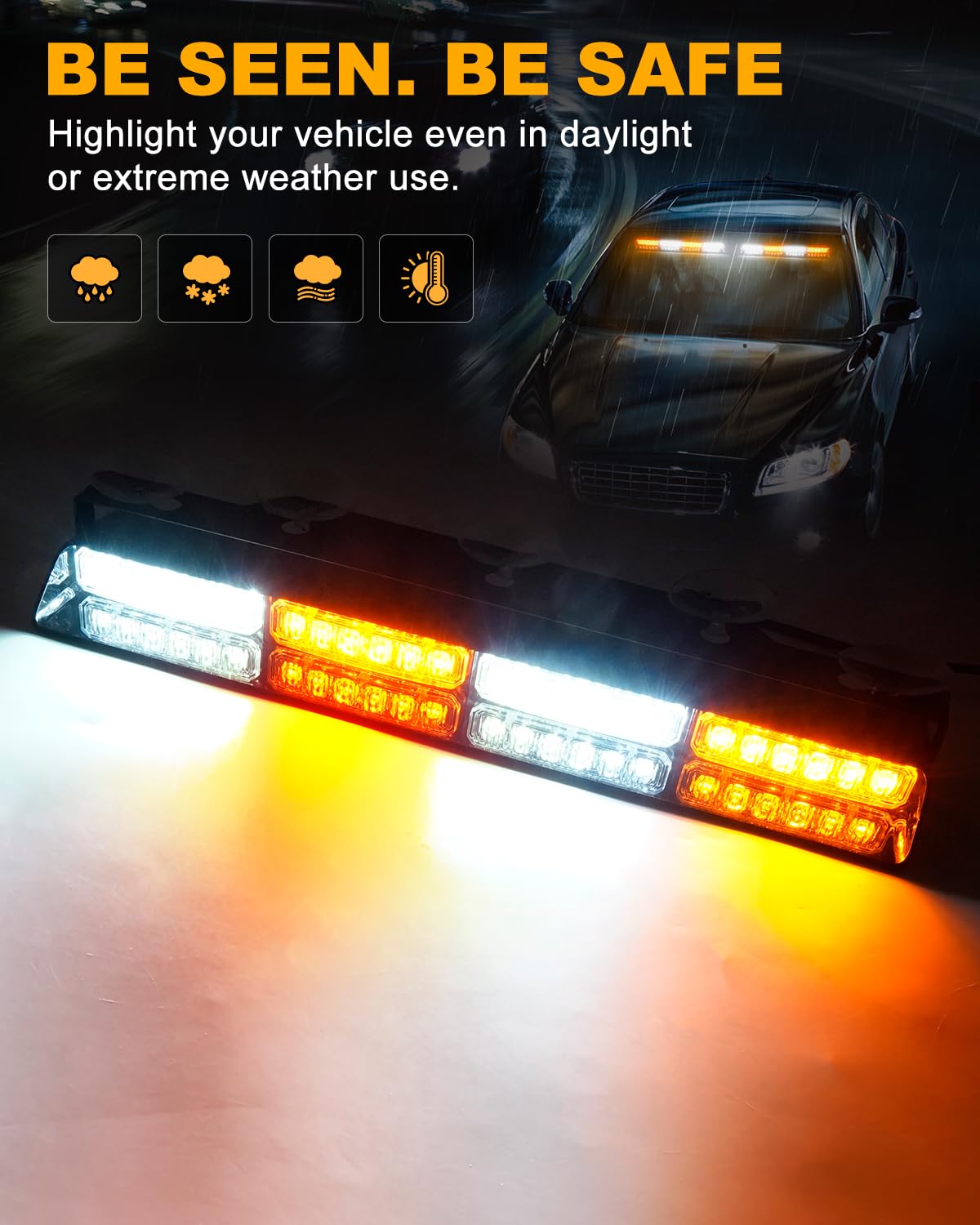 Hlauto 6Z4J Emergency Dash Strobe Lights: 2X16.8 Inch Amber White Safety Lights, 48 Led Flashing Warning Hazard Interior Windshi