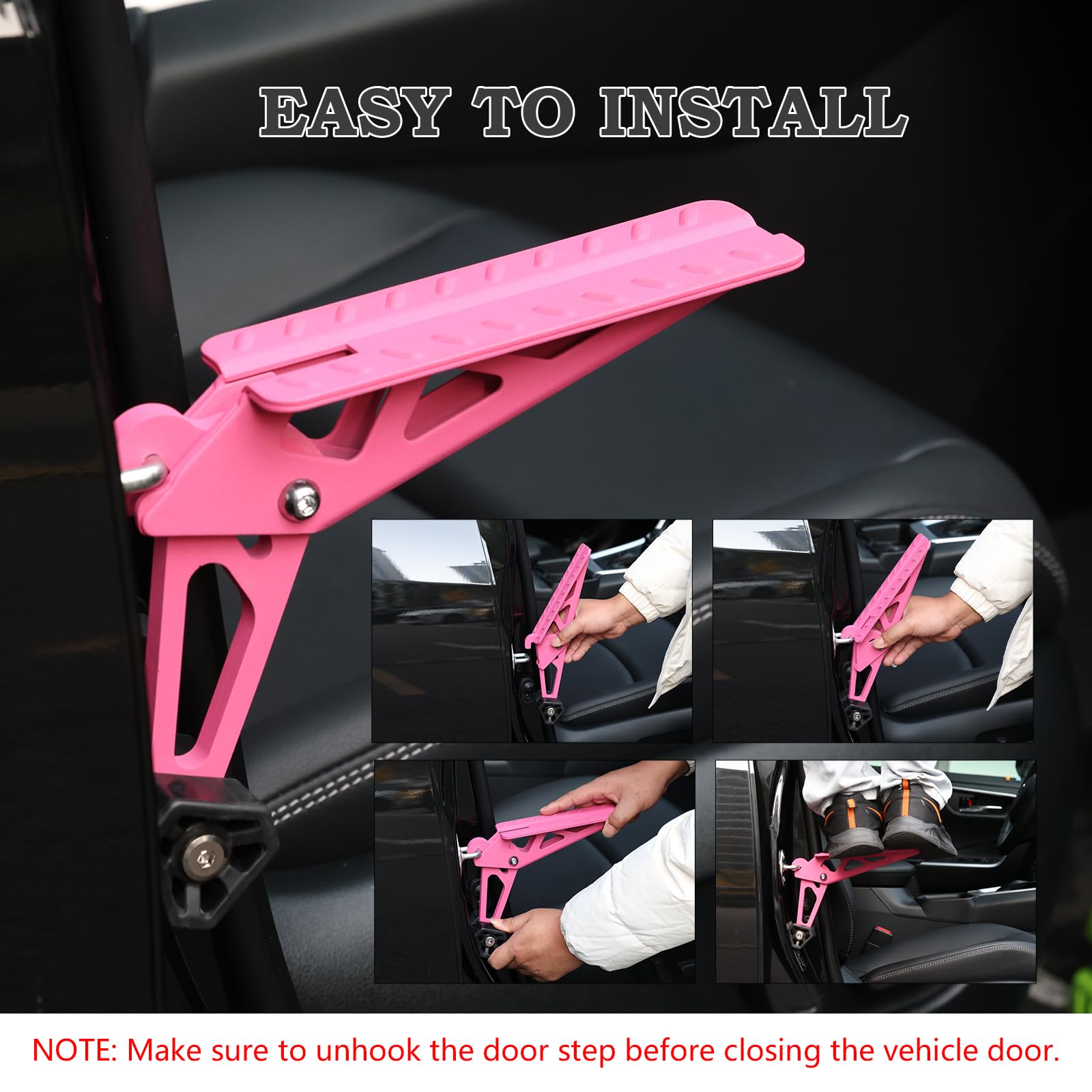 COWVIE Foldable Car Door Step Stand Pedal - Access to Vehicle's Top Roof Both Feet Stand Pedal Ladder for Most SUV Truck Pink