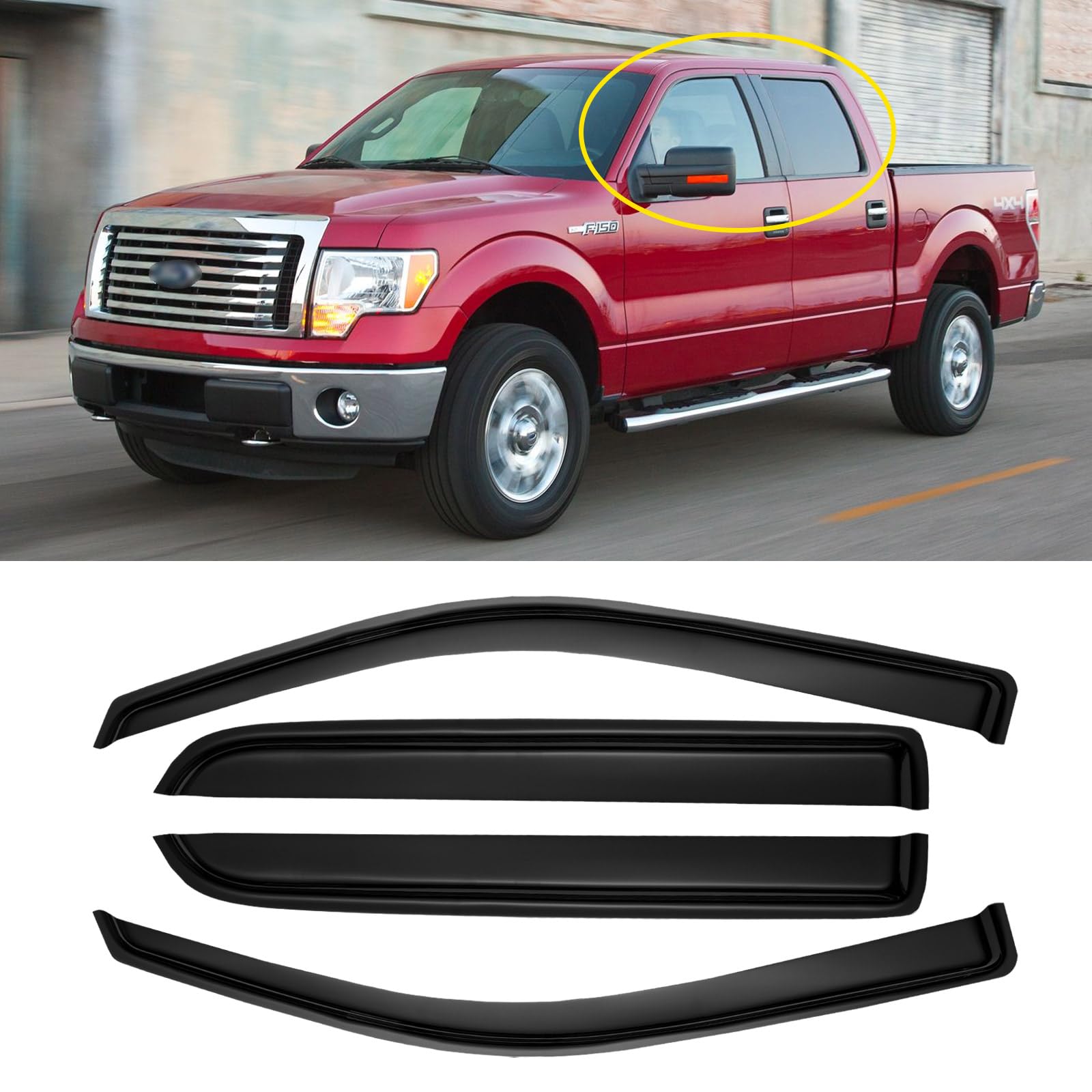 Window Rain Guards for 2009-2014 Ford F150 Crew Cab, Window Visor Guard Vent Wind Shade Deflector Shield Protector Sun for 2010-