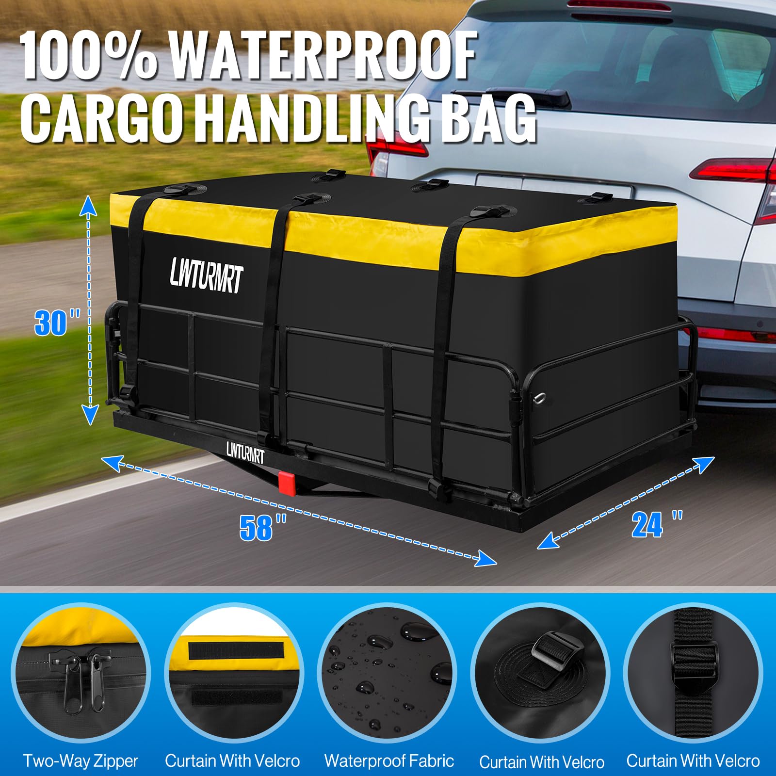 LWTURMRT Trail Hitch Mount Cargo Carrier Basket 58 x 24 x 14 Folding Vehicle Cargo Baskets Fits 2 Receiver with 2 Hitc