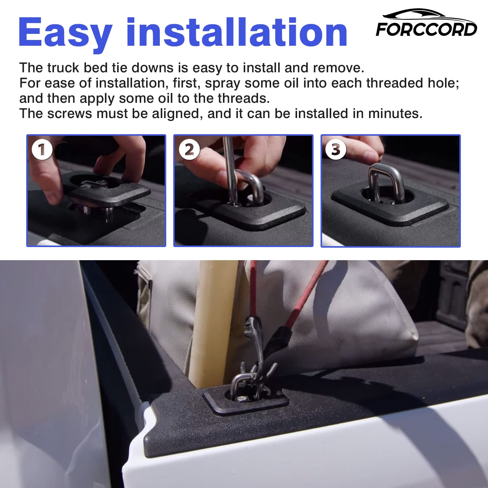 Forccord Custom Fit For Tie Down Anchors 1998-2016 Ford Super Duty 1998-2014 Ford F150 1999-2013 Chevrolet Silverado & Gmc Sierr
