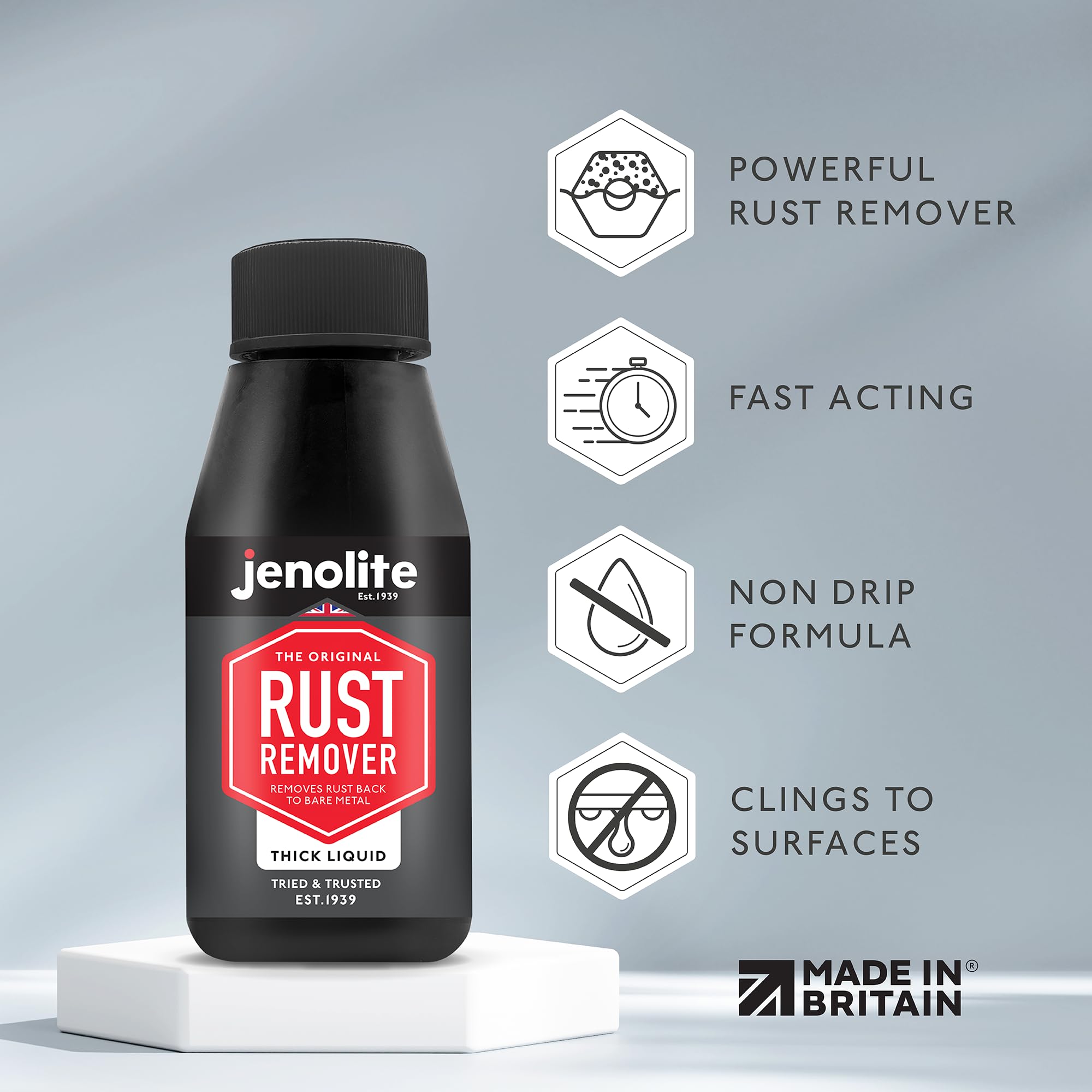 JENOLITE Rust Remover for Metal - Fast Acting No Drip Thick Liquid - Industrial Strength, Removes Rust Back to Bare Metal - 5oz
