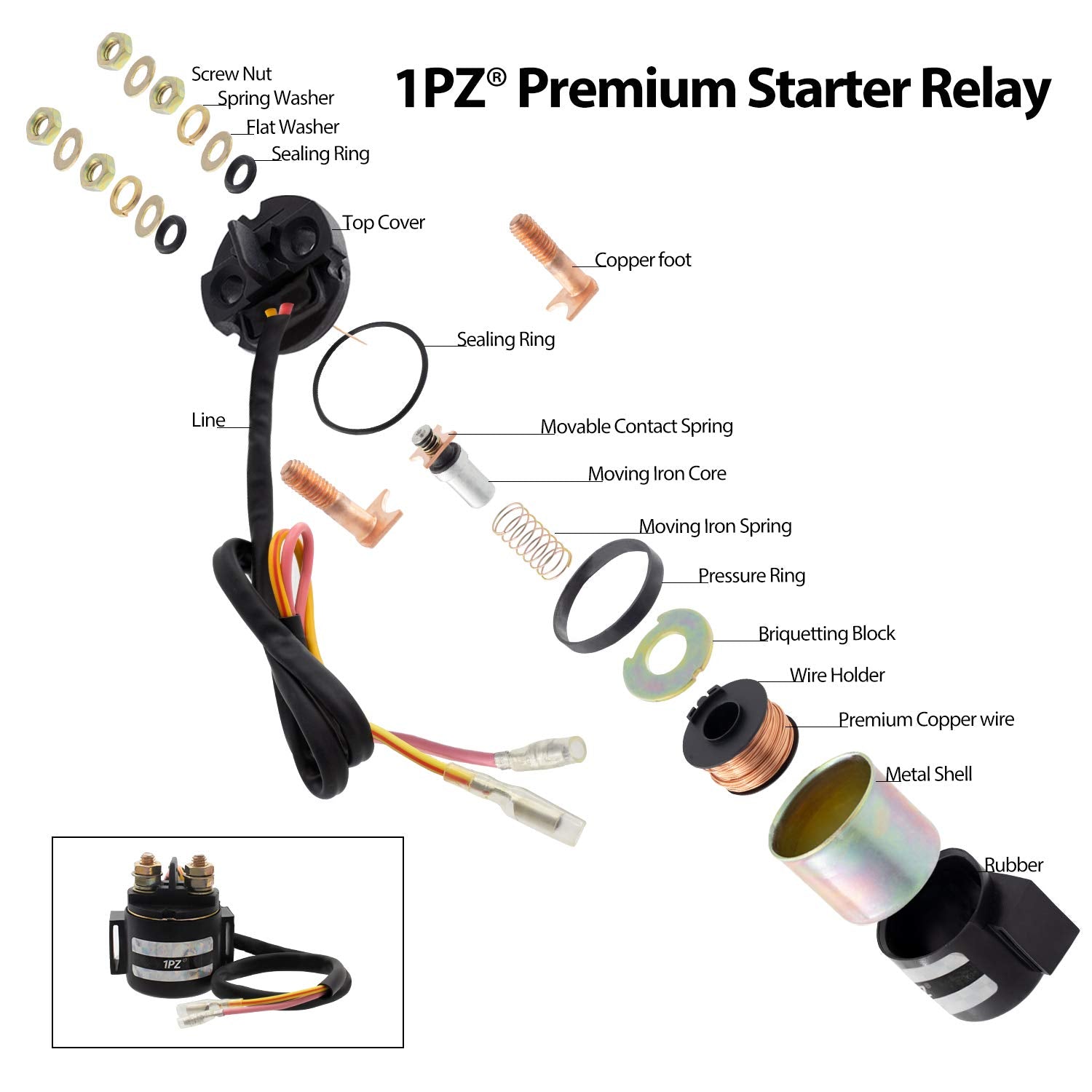 1PZ H25-S01 Premium Starter Solenoid Relay Replacement for Honda TRX250EX TRX 250 EX Sportrax 2002 2003 2004 2005 2006 2007 2008